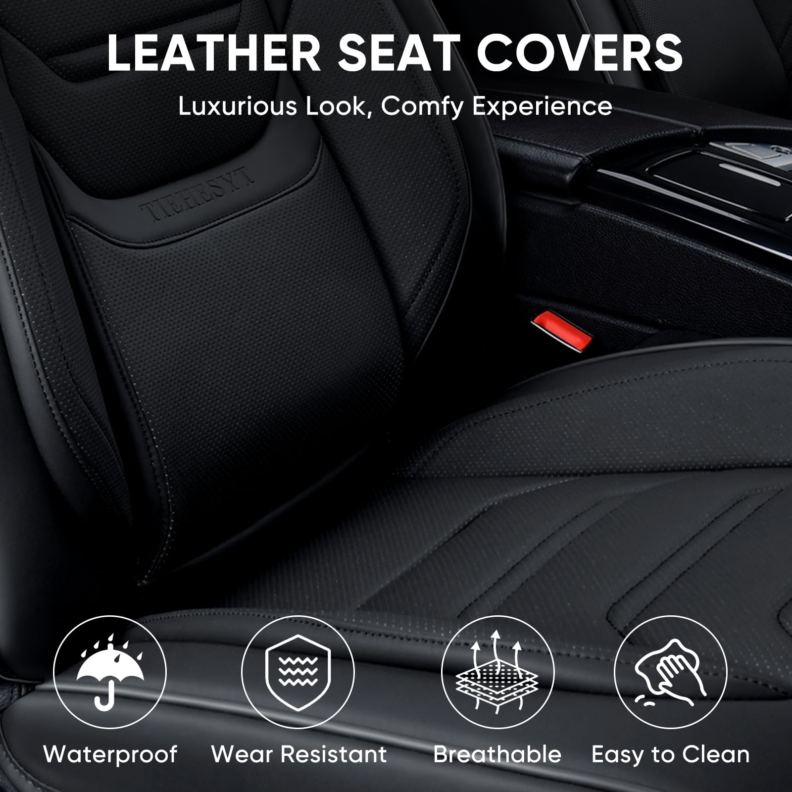 Breathable Black Leather Car Seat Covers Front Pair with Headrest - Universal Fit for Most Vehicles, SUVs & Sedans | Comfortable Driving Accessories for Daily Commute & Road Trips