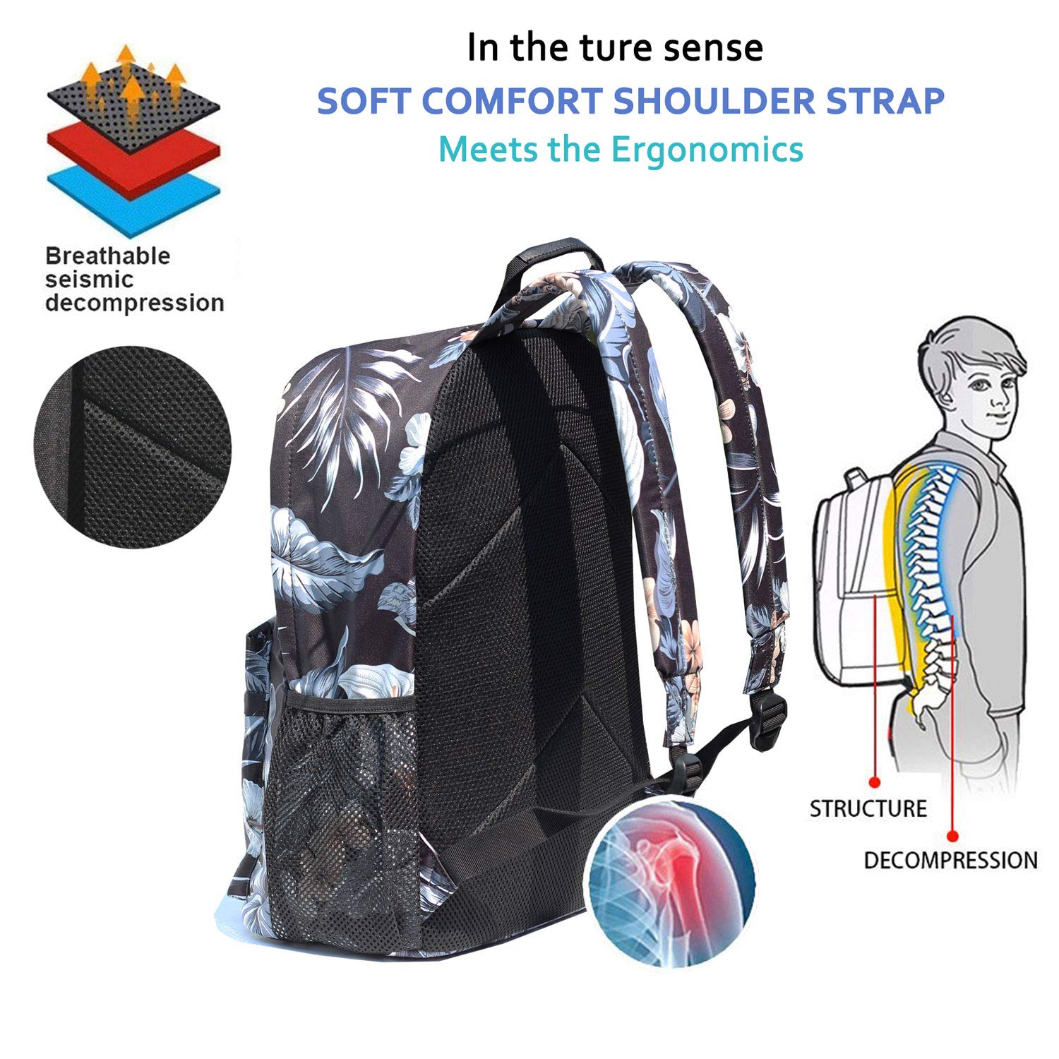 Floral Leaf Waterproof Travel Backpack - Lightweight Gym Hiking Backpack for Women & Men - Perfect for Yoga, Beach, Shopping & Outdoor Adventures
