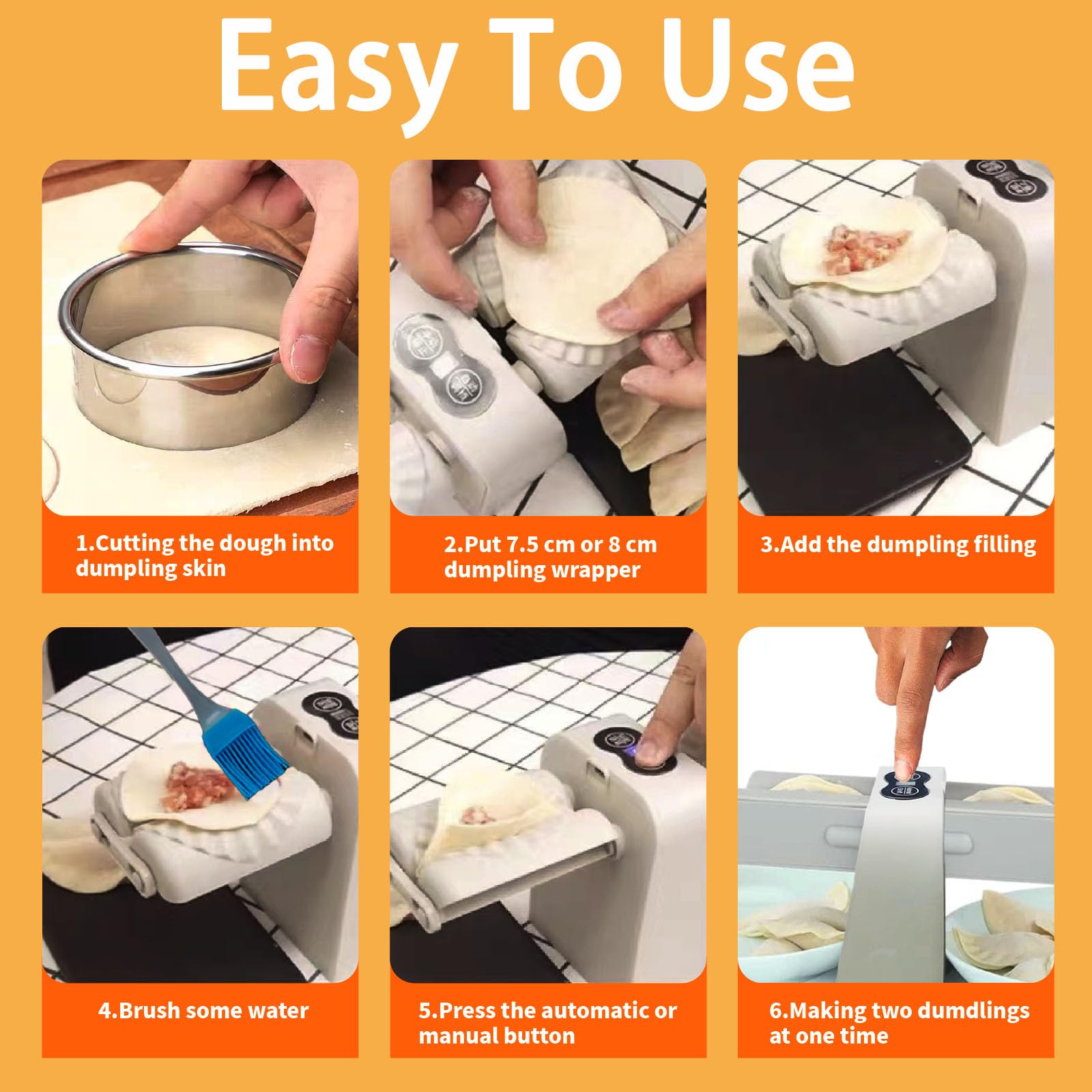 Electric Dumpling Maker Machine - Automatic Double Head Dumpling Maker with 2 Modes, Rechargeable Battery, Includes Empanada Maker, Dough Cutters, Spoon & Brush - Perfect for Home Kitchen, Party Cooking & Asian Cuisine Preparation