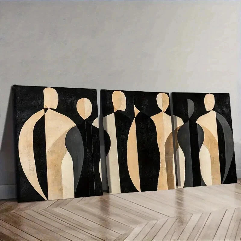 3-Piece Black & Gold Abstract Figures Wall Art Set - Framed Canvas 50x70cm (20x28in) - High Quality Print - 100% Australian Made - Ready to Hang - Perfect for Living Room, Bedroom & Office Decor
