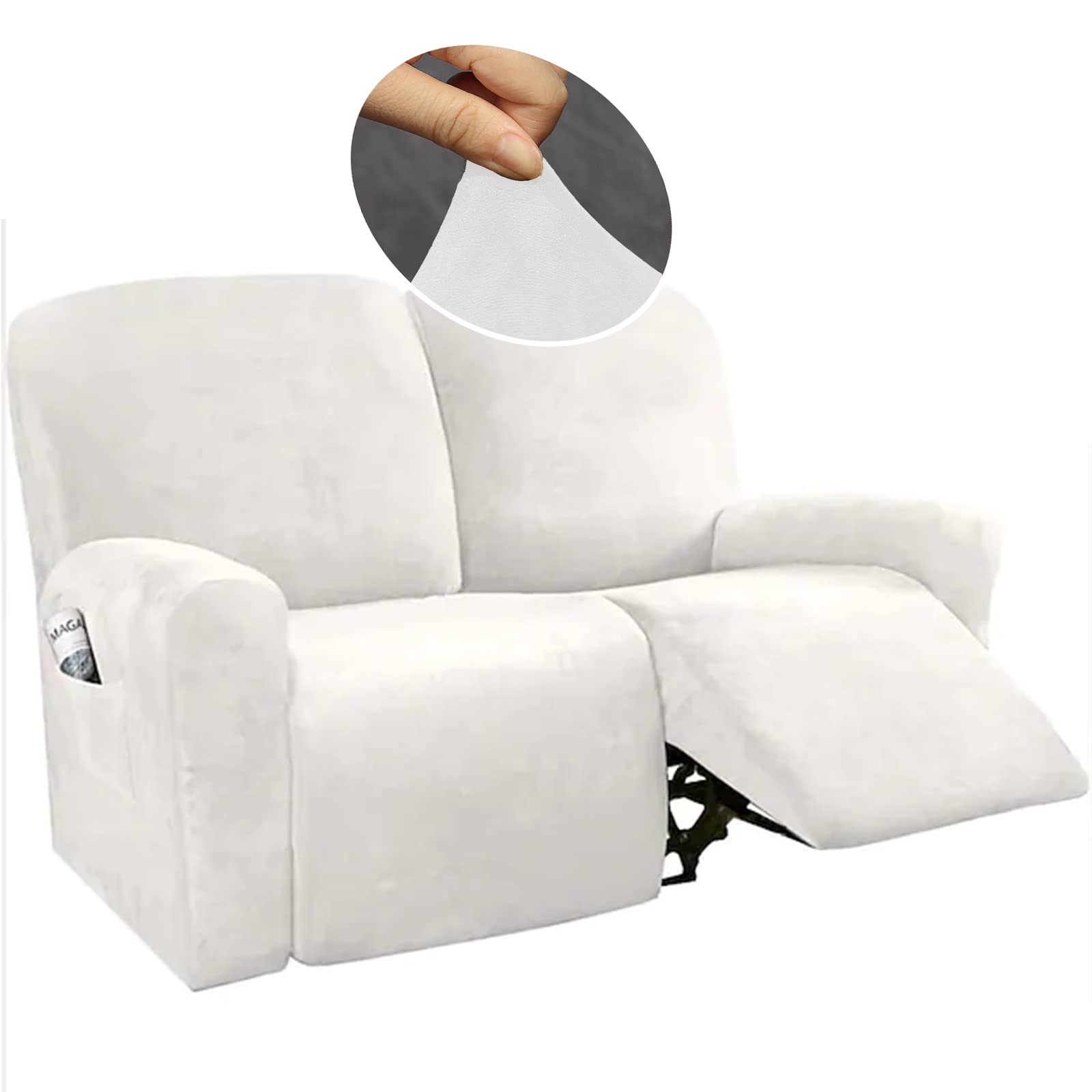 LightInTheBox Stretch Velvet Loveseat Slipcover - 2 Cushion Sofa Protector | Soft Pet-Friendly Furniture Cover for Living Room | Perfect for Couches, Dogs & Home Decor (White)