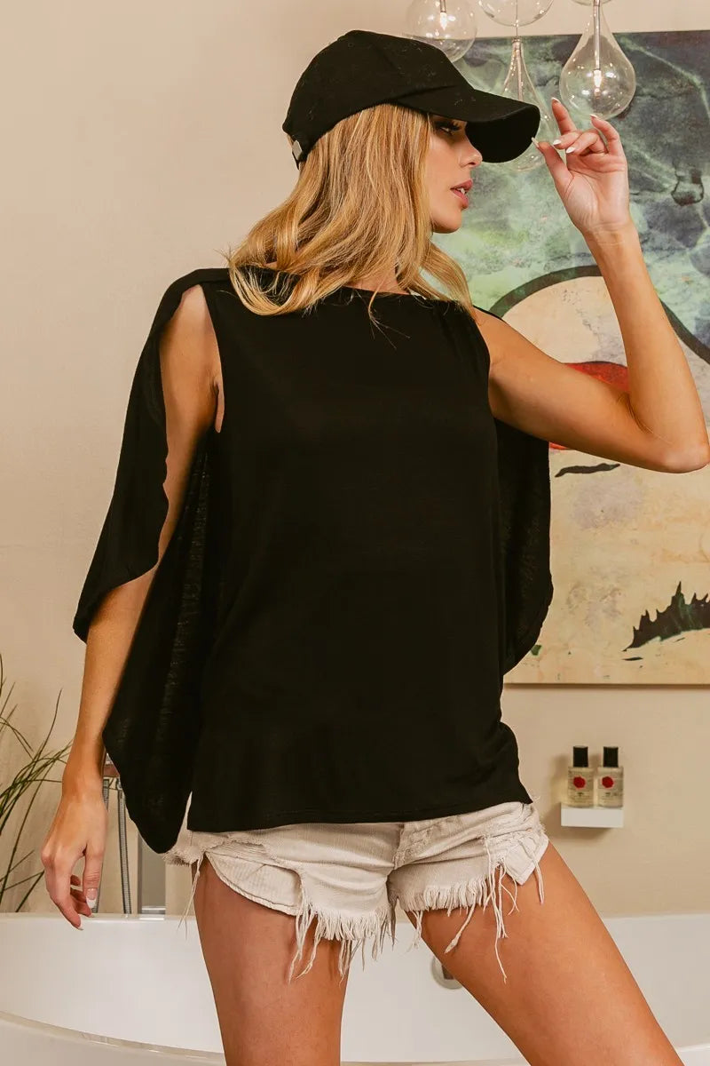 Bibi Fold Over Back Detailed Black Top for Women | Elegant & Stylish Blouse for Casual Wear, Office Outfits & Night Out