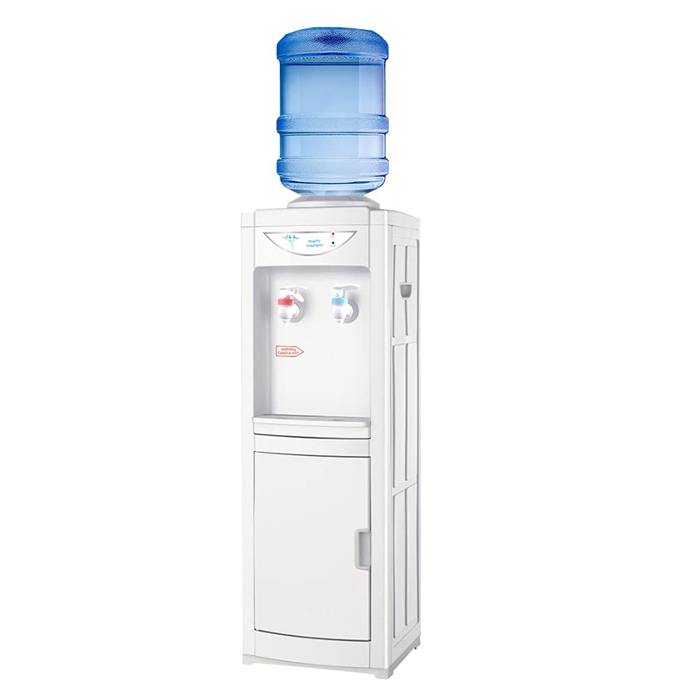 5 Gallon Top Loading Water Cooler Dispenser with Hot & Cold Water - Child Safety Lock, Storage Cabinet - Perfect for Home, Office & Indoor Use - White