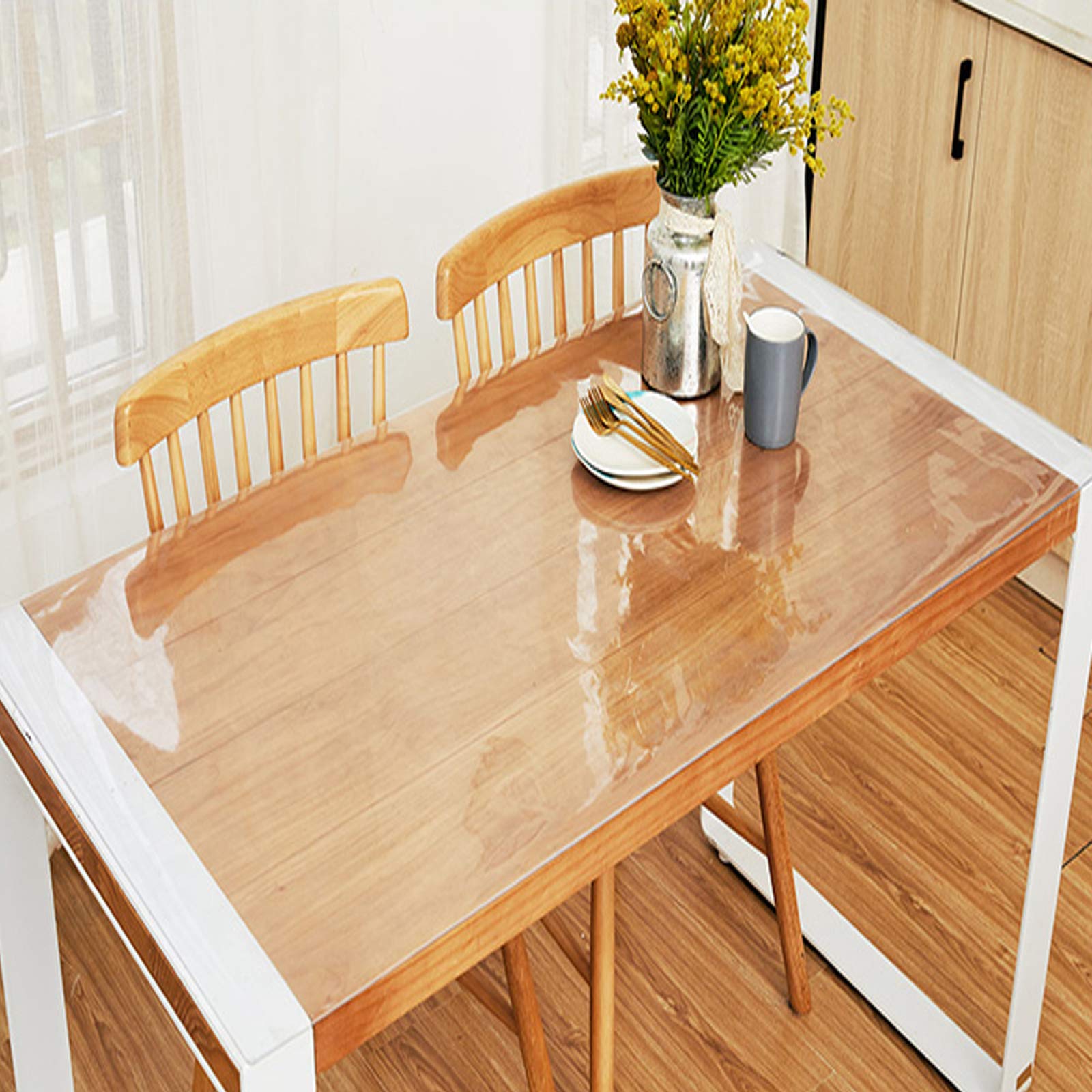 Waterproof Transparent PVC Tablecloth Protector - 2mm Soft Glass Clear Table Cover with Bevel Edging, 105x220cm (41x87in) - Perfect for Coffee Tables, Dining Tables, Desks & Floor Protection - Durable & Easy to Clean for Home, Office & Restaurant Use