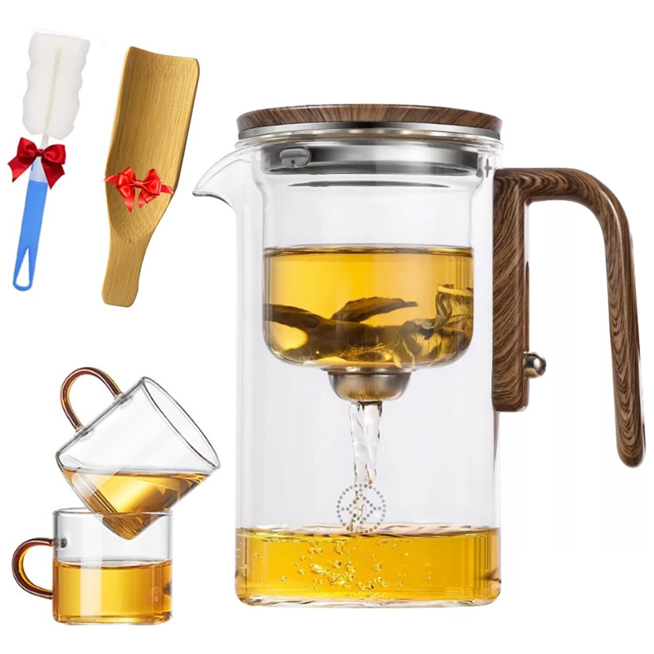 Premium Glass Teapot with Wooden Handle & Magnetic Filter - 520ml Dual Infuser Magic Teapot for Loose Leaf Tea | Perfect for Tea Ceremonies, Home Brewing & Witchcraft Rituals