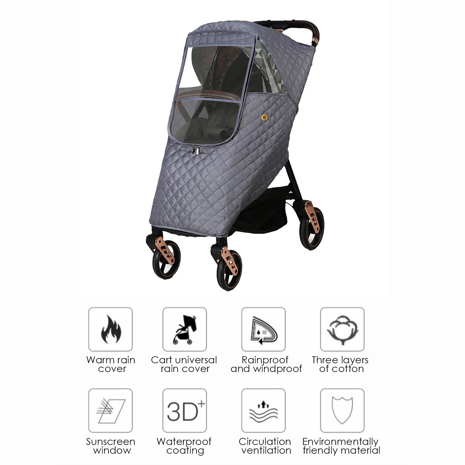 Universal Winter Baby Stroller Rain Cover - Windproof Quilted Weather Protection for Strollers & Pushchairs - Perfect for Snowy Days, Rainy Weather & Cold Wind Protection