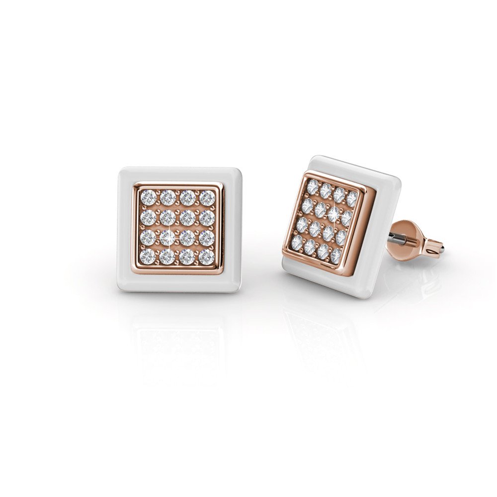 Cate & Chloe Kennedi Brass Stud Earrings with Ceramic Halo & Crystals – Hypoallergenic Women's Jewelry for Everyday Wear, Gift & Special Occasions