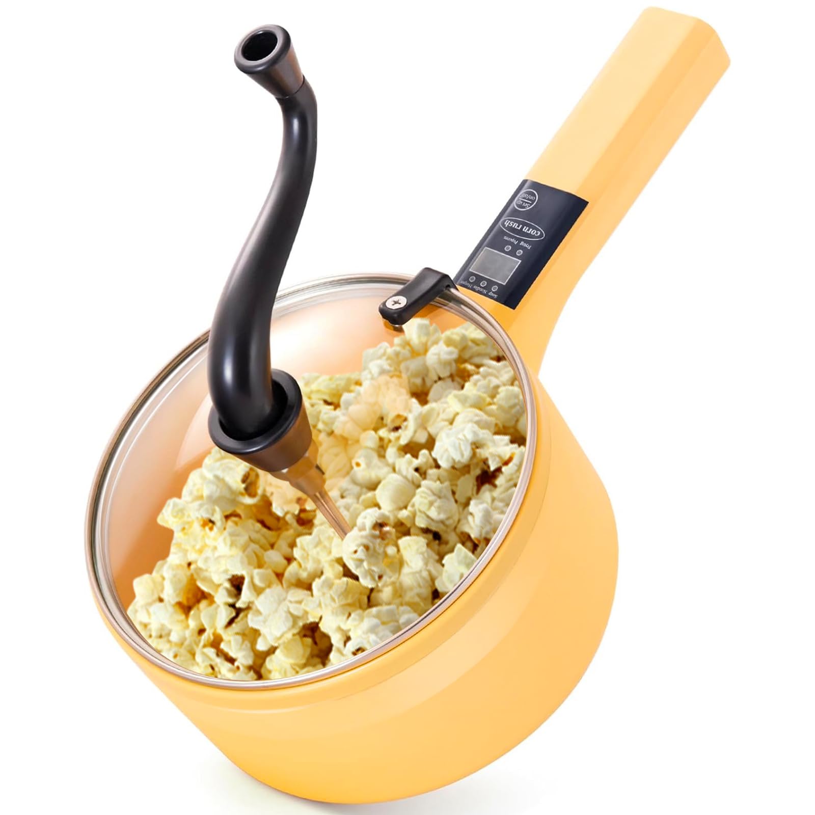 Upgraded 1L Multifunctional Electric Hot Pot Cooker - Non-Stick Stainless Steel Mini Portable Lazy Pot for Ramen, Popcorn, Steak & Egg Soup - Perfect for Camping, Travel & Dorm Use with Adjustable Power & Long Handle (Yellow)