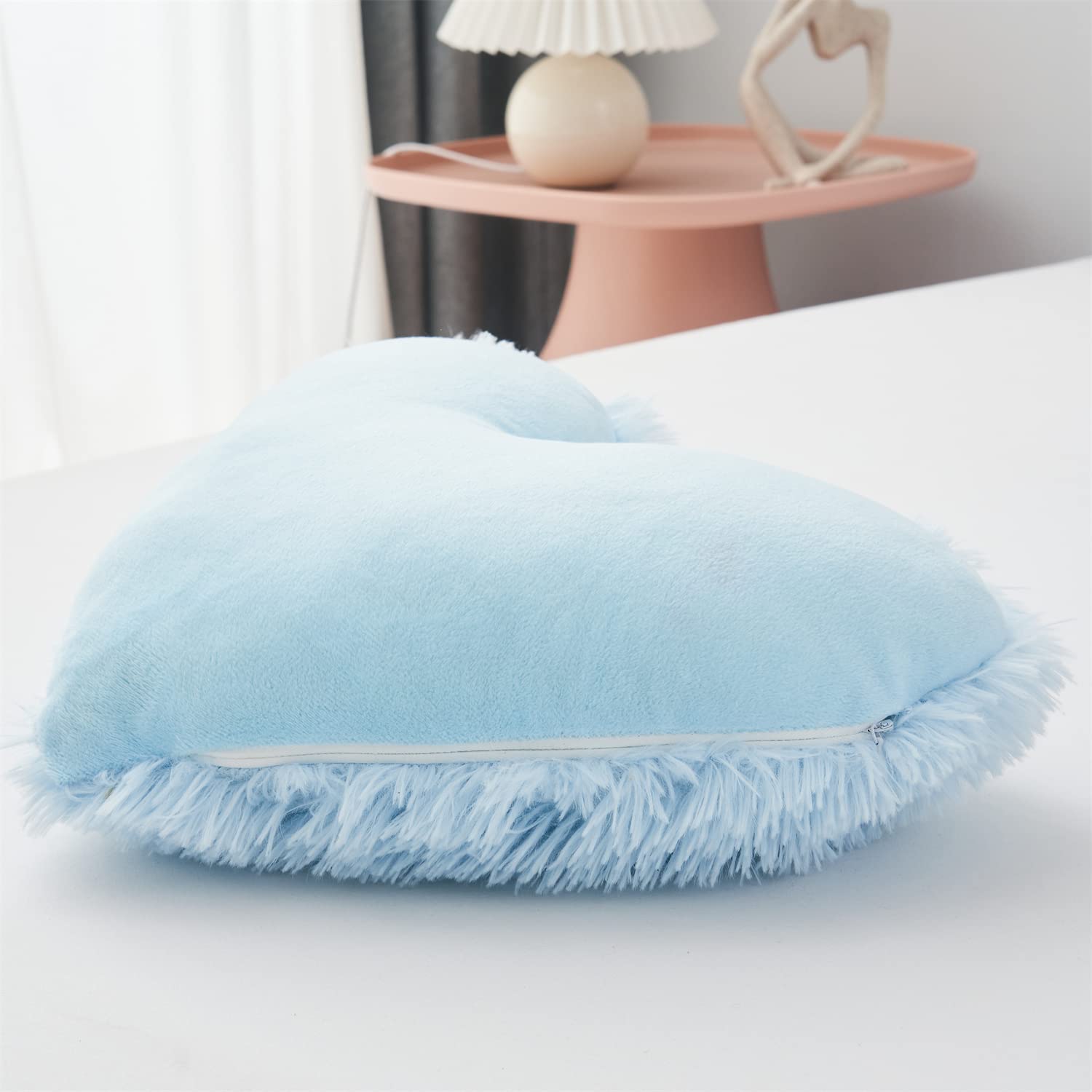 MOOWOO Fluffy Heart Pillow - Soft Plush Throw Pillow for Mother's Day Gifts, Solid Blue Decorative Couch & Sofa Pillow with Zipper Closure - Perfect for Home Decor, Bedroom Accent & Cozy Living Room Comfort