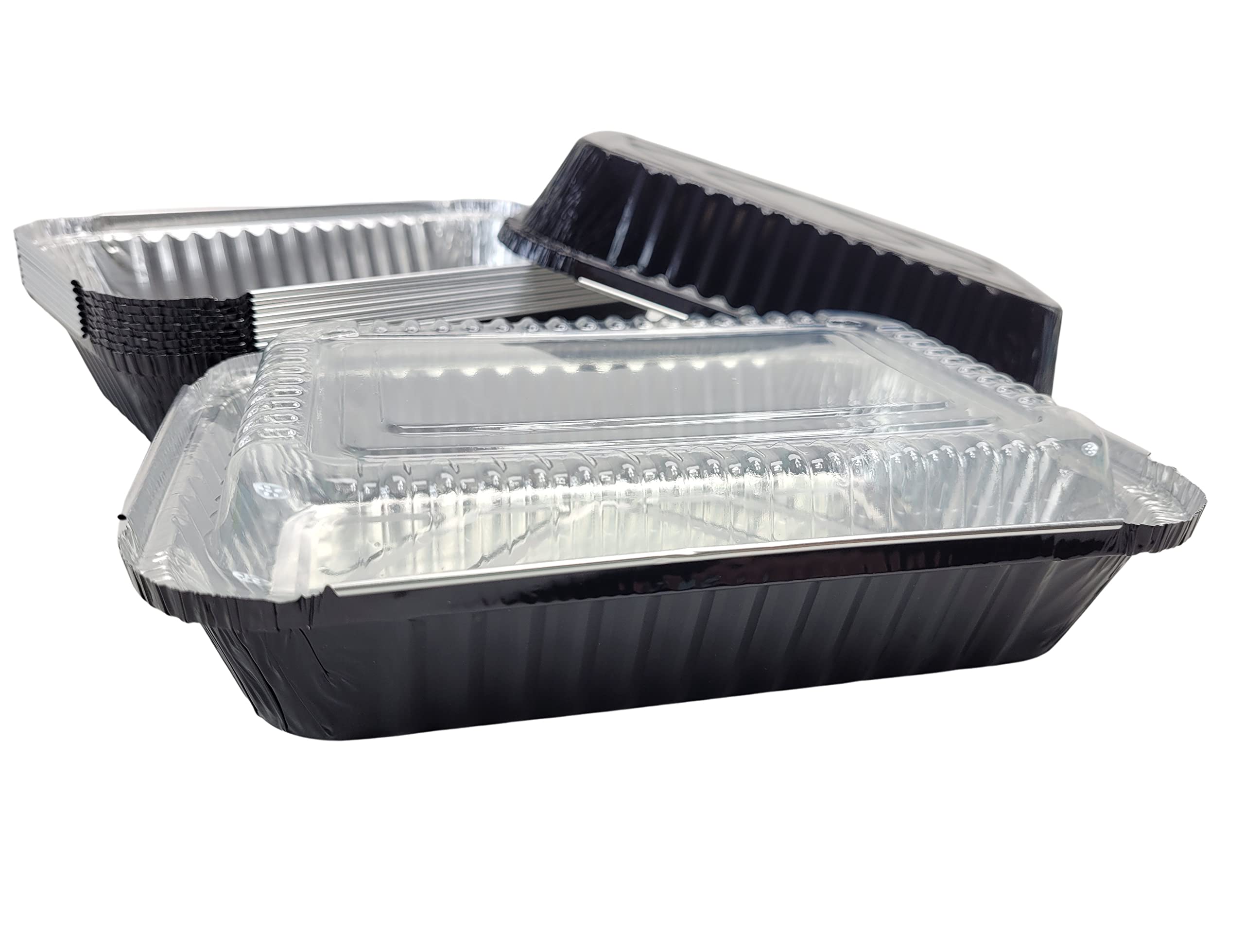 KitchenDance 1.5 LB Colored Aluminum Foil Oblong Pans with Plastic Lids - Shallow Disposable Foil Containers for Cooking, Baking, Freezing & Food Storage - Perfect for Restaurants, Catering, Meal Prep & Home Kitchens