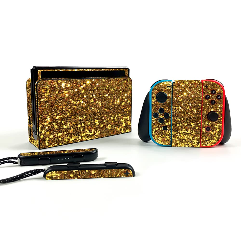 Premium Nintendo Switch OLED Skin - Gold Dazzle Vinyl Decal Wrap | Protective & Durable Custom Cover | Easy to Apply & Remove | Made in USA | Perfect for Gaming Protection & Personalization