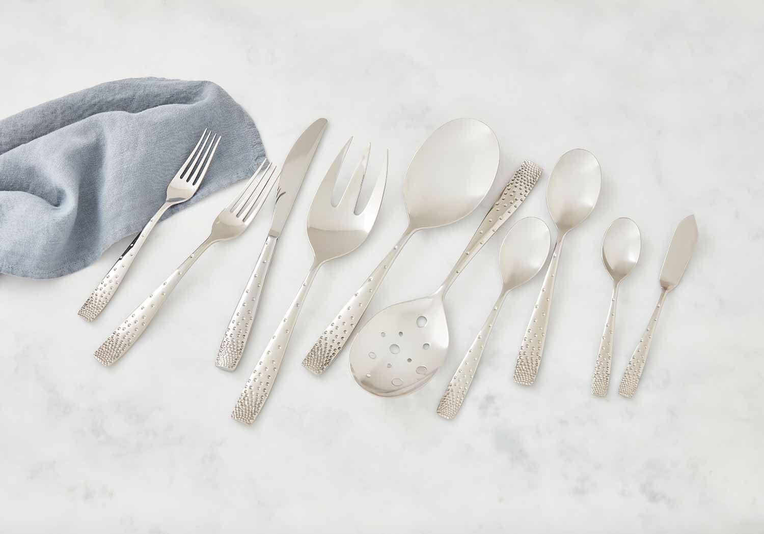 Nambe Dazzle 45-Piece Stainless Steel Flatware Set - Service for 8 with Butter Knives & Sugar Spoons | 18/10 Mirror Polish Silverware Cutlery Set | Dishwasher Safe | Perfect for Dinner Parties, Weddings & Upscale Dining