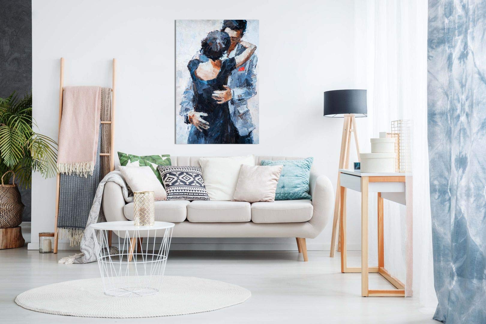 Romantic Couple Kissing Canvas Wall Art - 24x16 Inches Hand-Painted Modern Home Decor for Living Room, Bedroom & Wedding Gifts