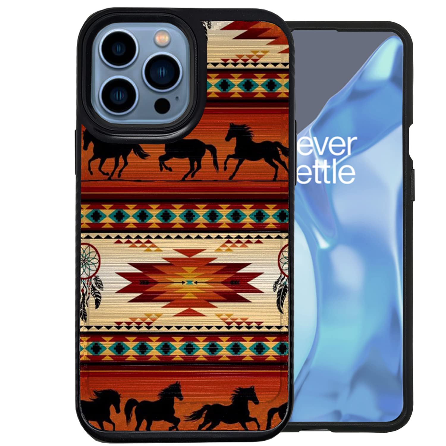Premium Brushed Armor Dual Layer Case for Apple iPhone 13 Pro Max - Western Horse Tribal Design, Shockproof & Scratch Resistant Protective Phone Cover - Perfect for Outdoor Adventures, Travel & Daily Use