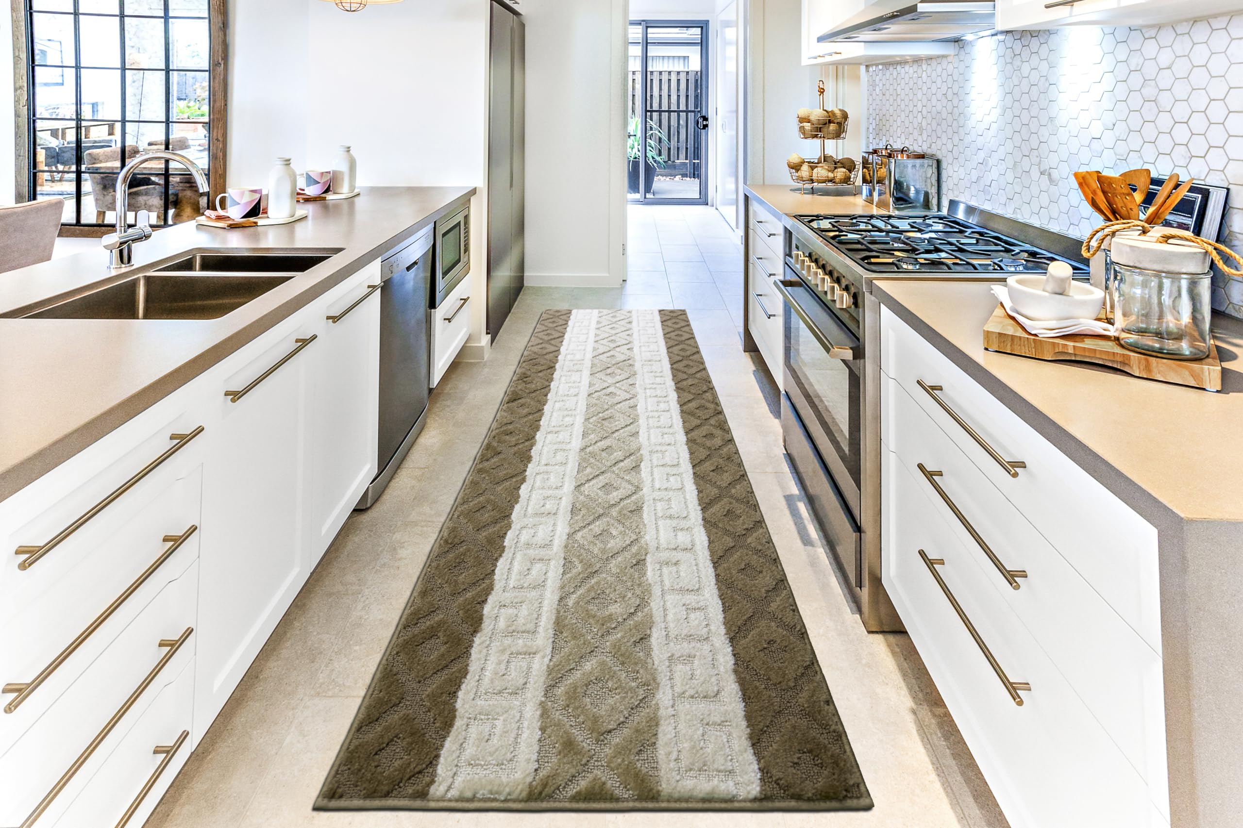 Non-Slip Greek Key Runner Rug 26