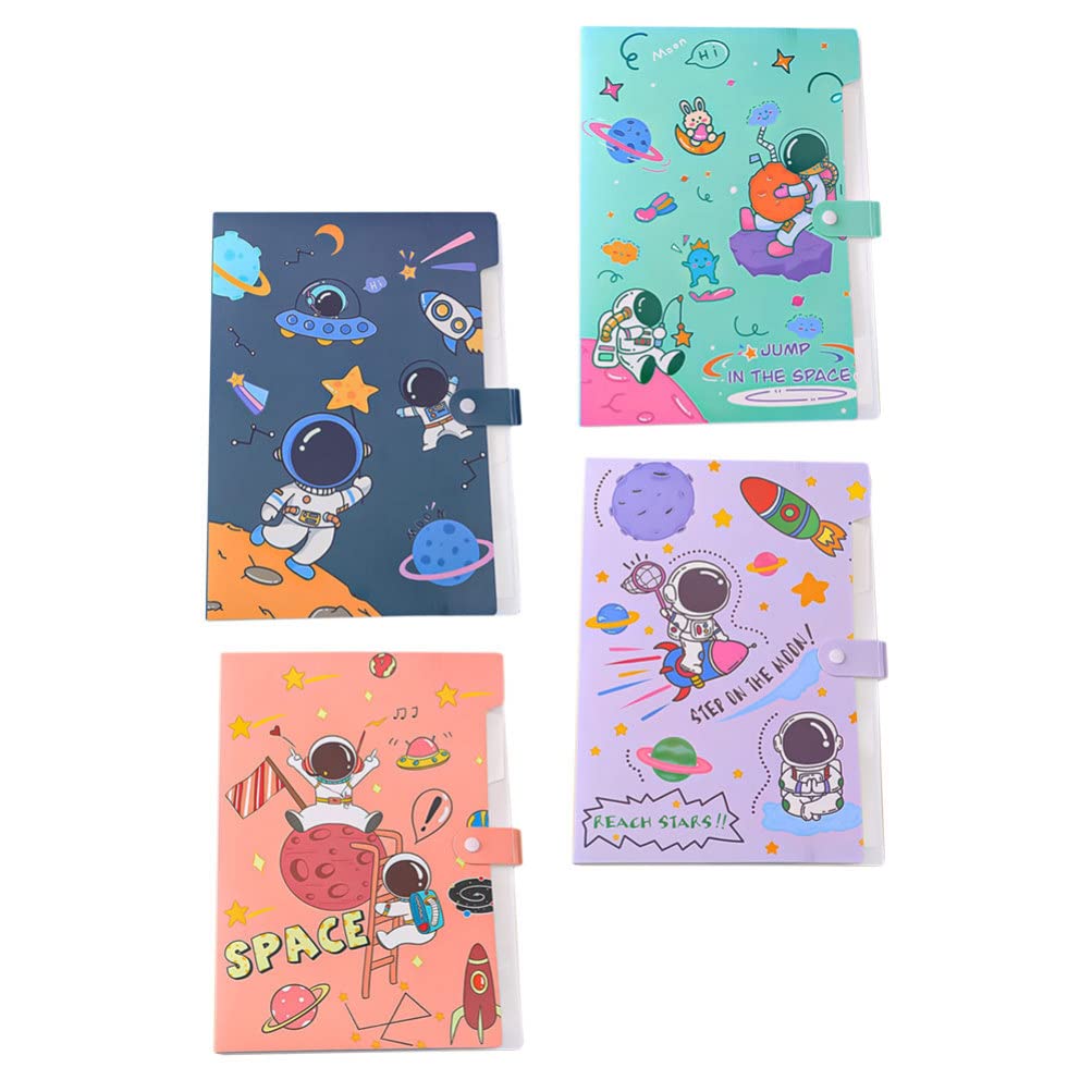 Cabilock 4-Piece Expanding File Folder Set - Astronaut Themed Accordion Document Organizer with Plastic File Covers for School, Office & Home Use - Assorted Colors - Perfect for Students, Teachers & Professionals