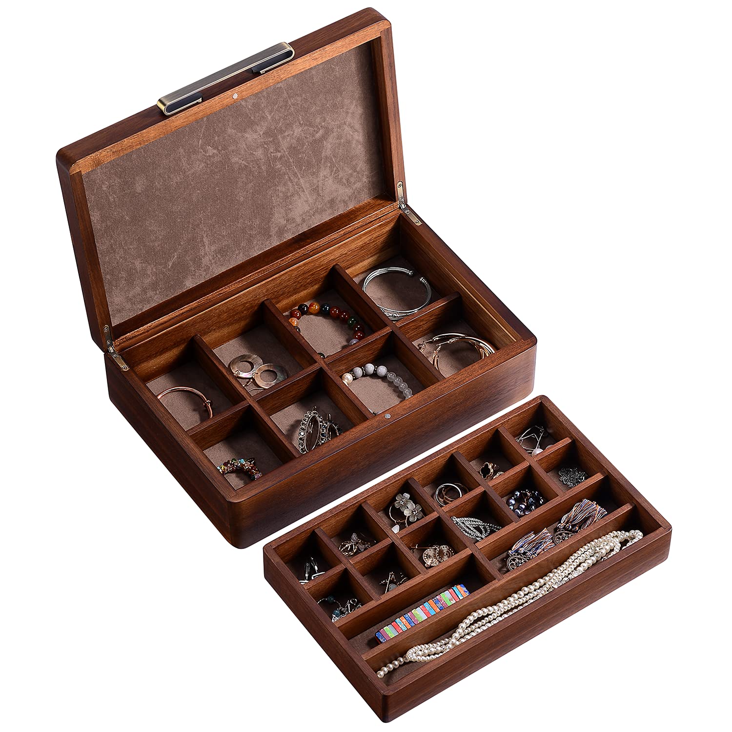 Shanik Wooden Jewelry Box Organizer with Removable Divider - Elegant Storage Case for Necklaces, Earrings, Rings & Bracelets - Perfect Gift for Men & Women - Ideal for Bedroom Vanity, Travel & Home Decor (Natural Wood Finish)