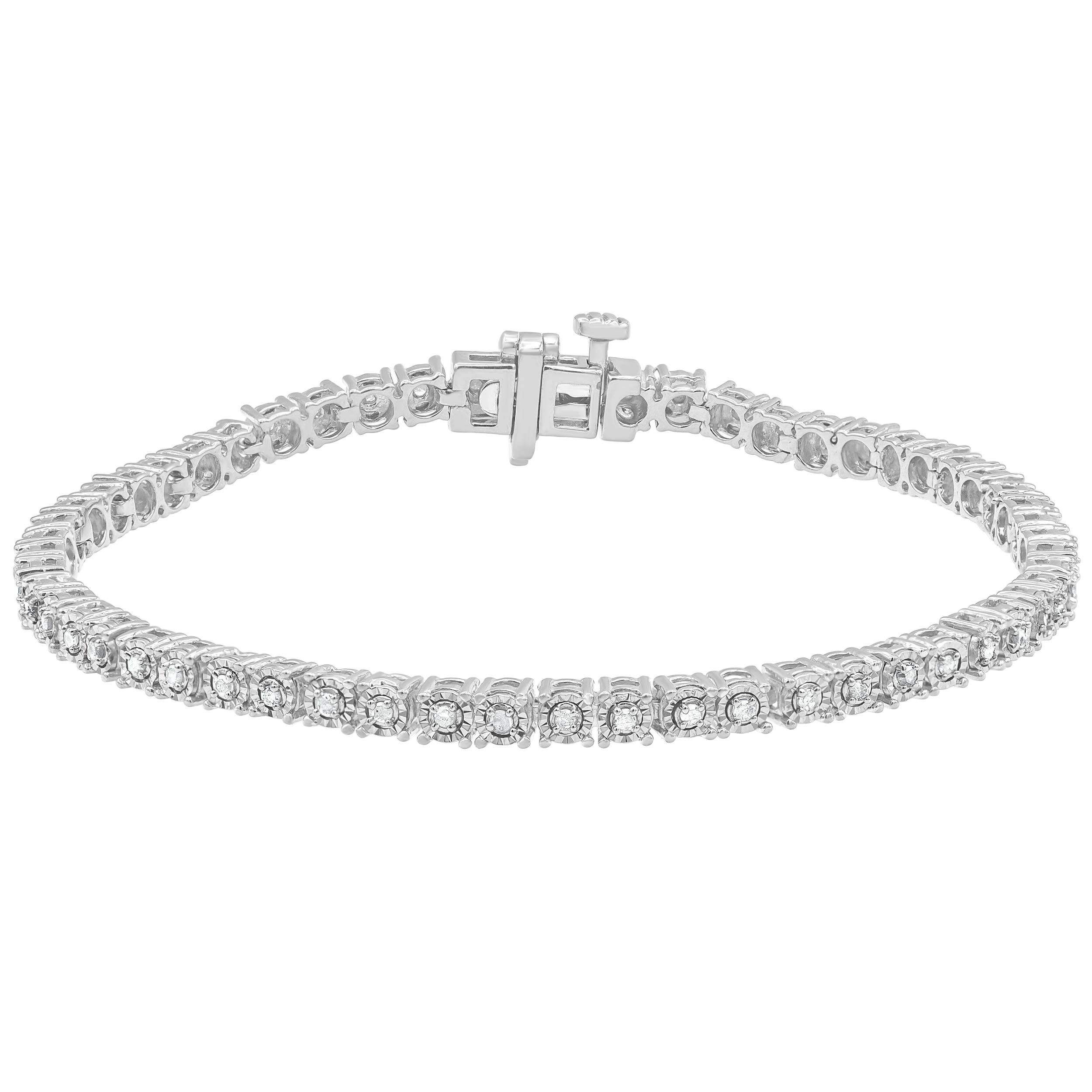 1/2 Carat Round Natural Diamond Tennis Bracelet for Women | Sterling Silver Plated Fine Jewelry | Elegant Gift Box Included | Perfect for Weddings, Anniversaries & Special Occasions