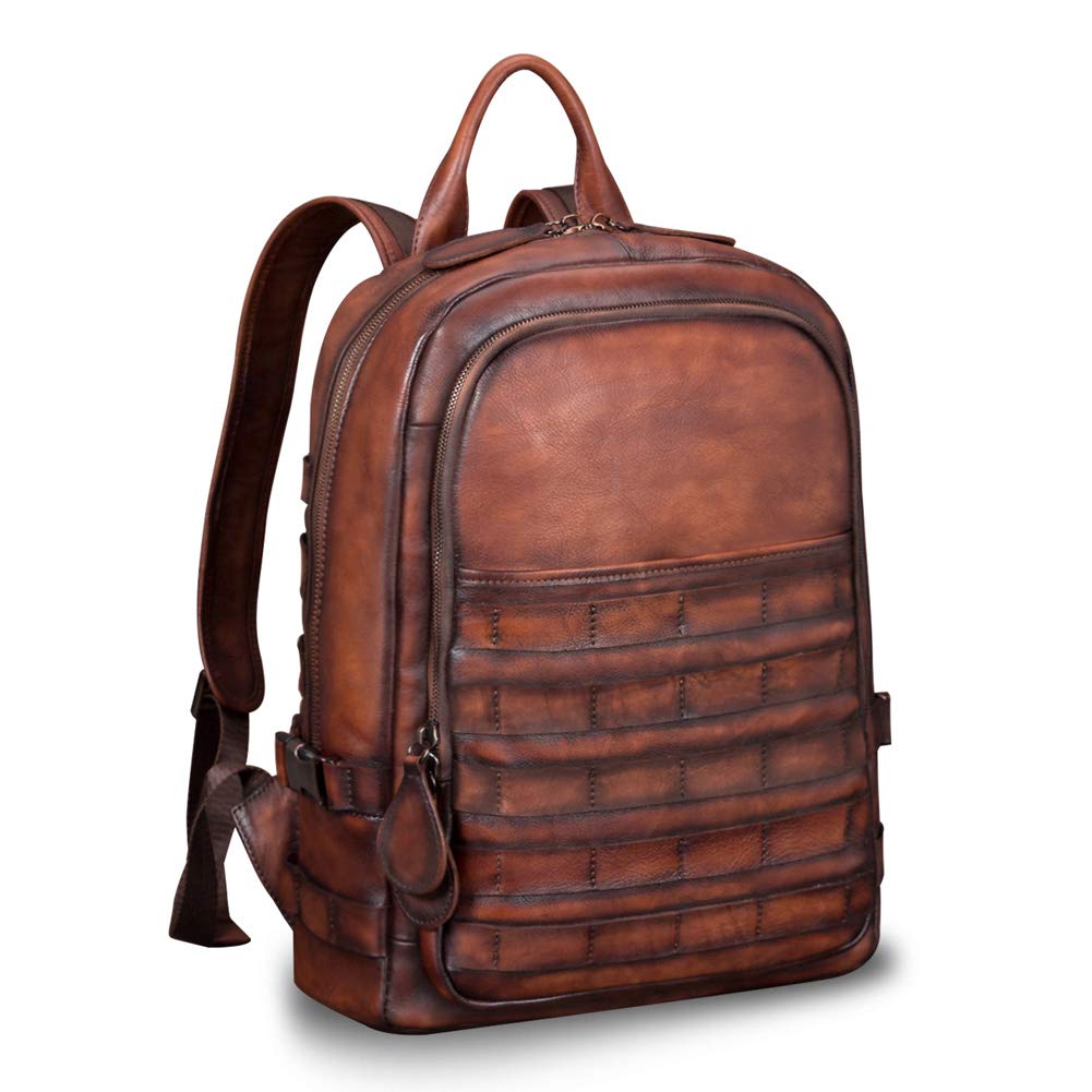 Genuine Leather Large Backpack for Men - Vintage Laptop Backpack, High Capacity Travel Bag for Work, School & Outdoor Adventures | Durable Rucksack & Daypack for Commuting, Hiking & Business Trips