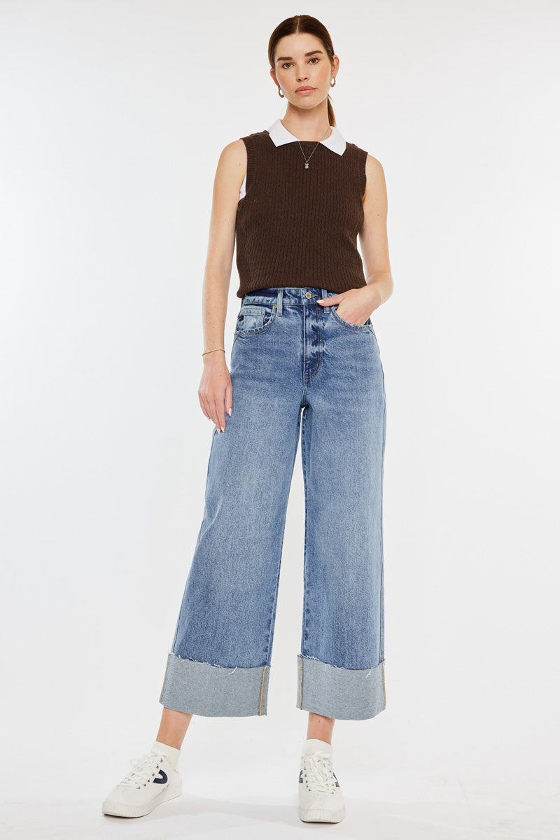 Alfie 90's Vintage High Waisted Cropped Wide Leg Jeans for Women - Retro Denim Pants for Casual Outfits & Streetwear Fashion
