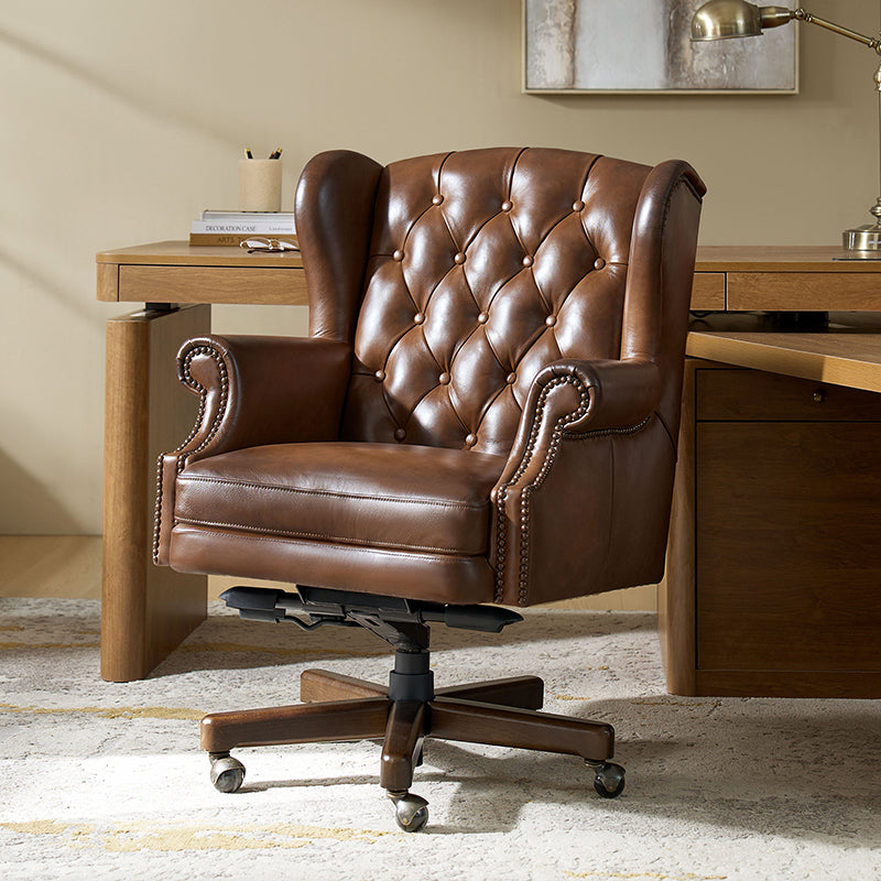 Premium Ashtin Genuine Leather Office Chair - Ergonomic Executive Desk Chair with Adjustable Height & Lumbar Support - Perfect for Home Office, Conference Rooms & Workspaces