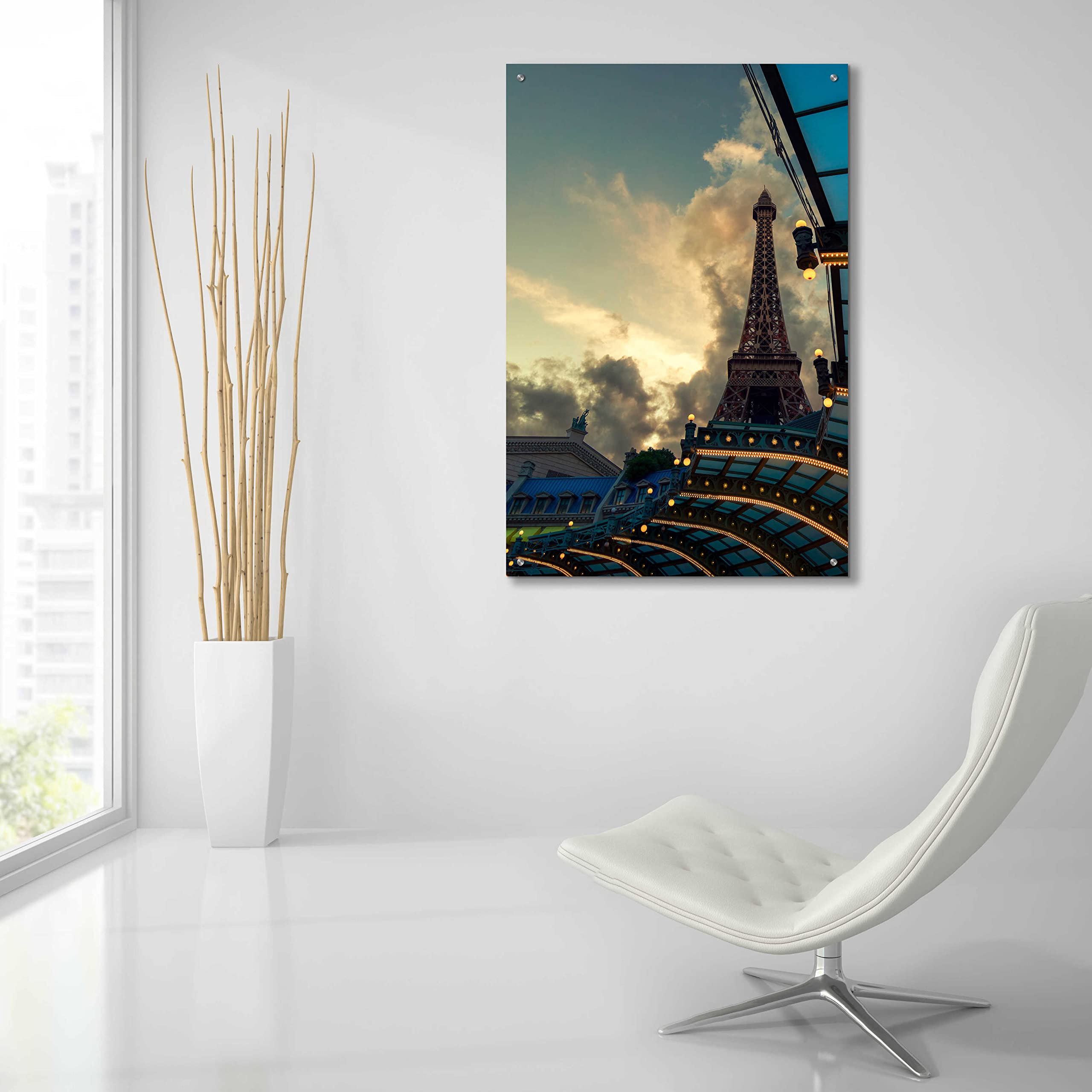 Eiffel Vegas Acrylic Glass Wall Art by Sebastien Lory - 24x36 Inch Modern Canvas Painting for Living Room, Bedroom & Office Decor