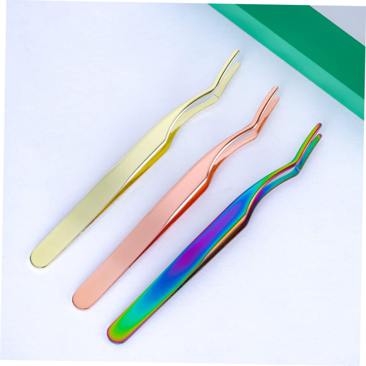 2pcs Professional Metal Eyelash Tweezers - Eyelash Extension Clip & Applicator Tool for False & Volume Lashes (Golden) - Perfect for Salon, Home Use & DIY Lash Extensions