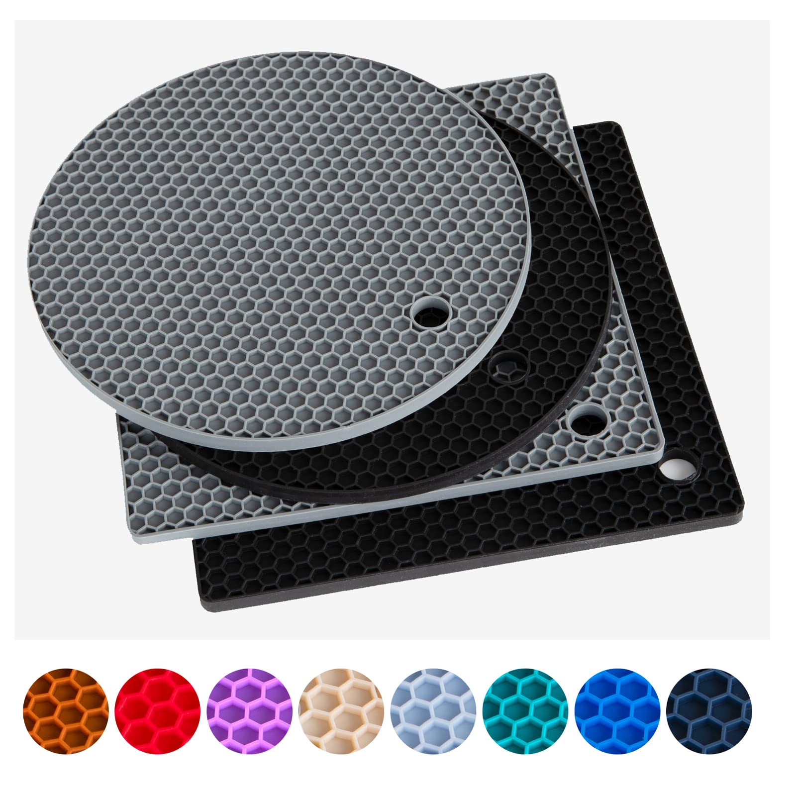 Heat Resistant Silicone Trivets for Hot Pots & Pans - Non-Slip Kitchen Pot Holders, Countertop Hot Pads & Heat Mats for Stovetop, Oven & Dining Table - Perfect for Cooking, Baking & Serving Hot Dishes Safely