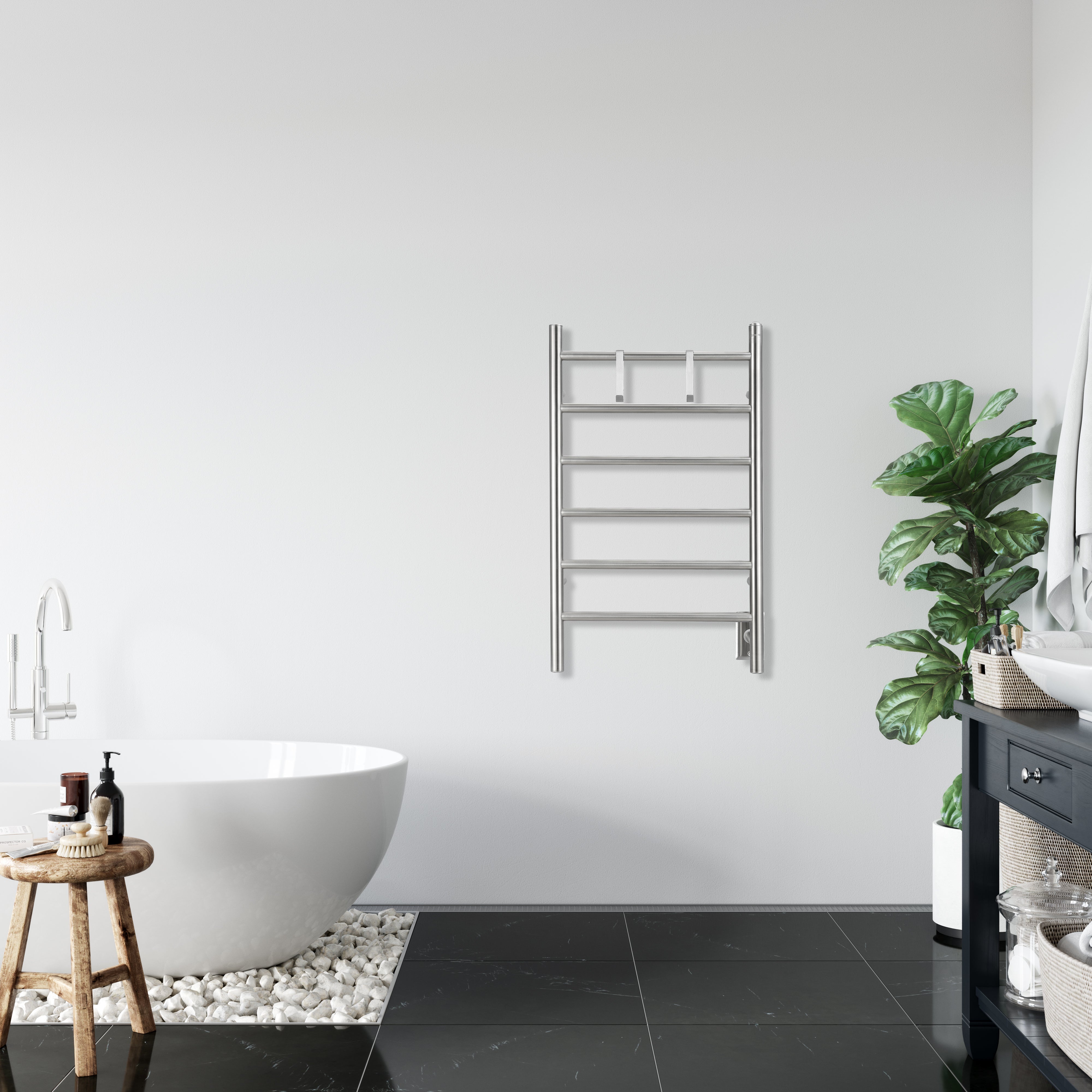 Ancona Comfort Dual 6 Bar Hardwired & Plug-in Electric Towel Warmer - Brushed Stainless Steel with 2 Adjustable Hooks - Perfect for Bathroom, Spa & Luxury Home Use