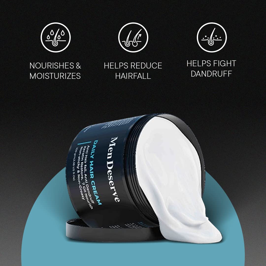 Men's Daily Hair Cream with 7 Oils - Hair Fall Control, Dandruff Prevention & Keratin Restoration - Nourishing Treatment for Thicker, Healthier Hair - Perfect for Daily Use at Home or Salon