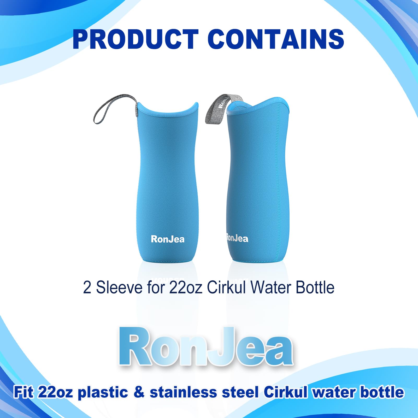 2Pcs Neoprene Sleeve for 22oz Cirkul Water Bottle - Insulated Water Bottle Cover to Keep Drinks Cold & Protect Bottle - Fits 22oz Plastic & Stainless Steel Cirkul Bottles (Blue) - Perfect for Gym, Hiking, Travel & Office Use