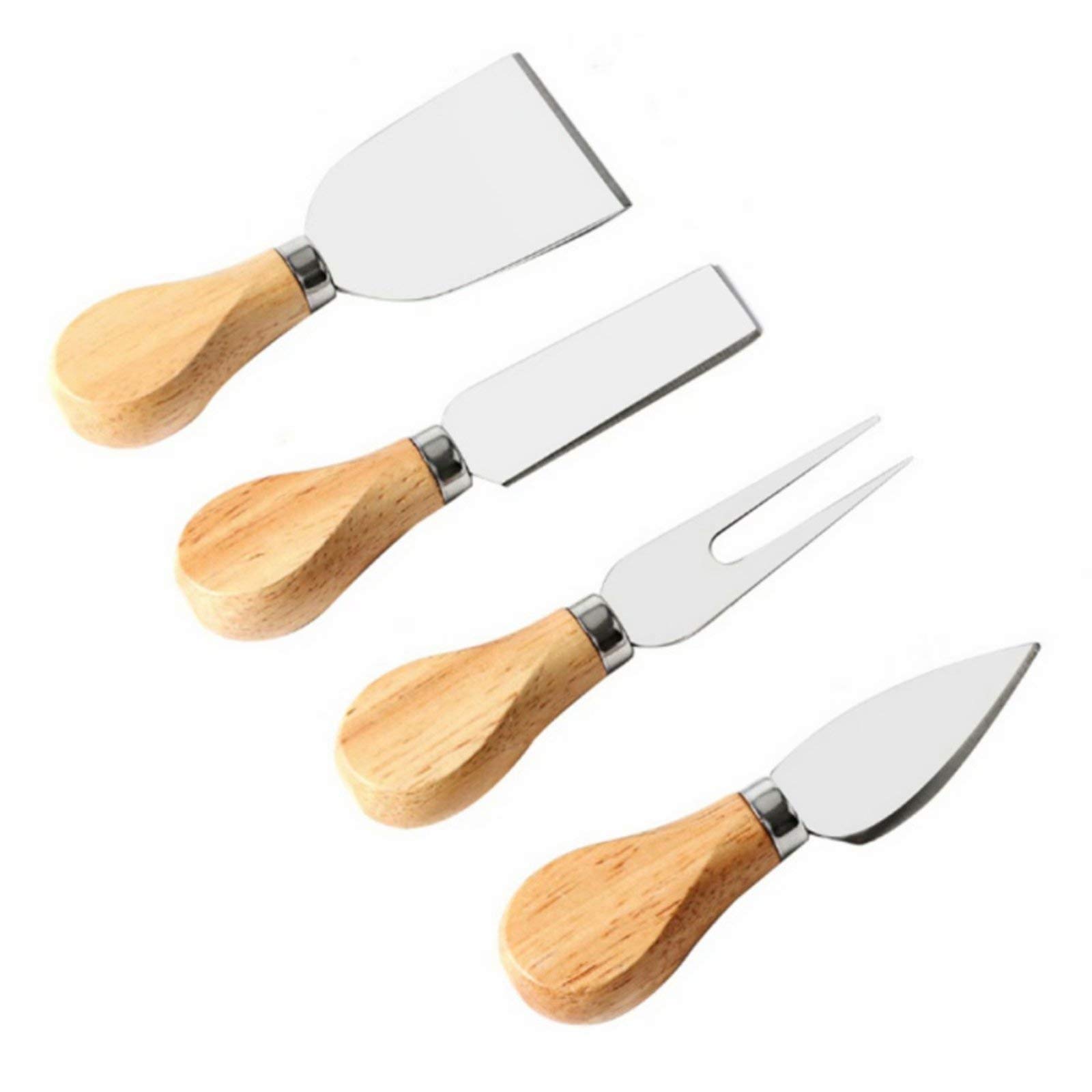 4-Piece Stainless Steel Cheese Knife Set with Bamboo Handle - Perfect for Soft & Hard Cheeses, Charcuterie Boards, Pizza, Cakes - Ideal Gift Set for Cheese Lovers & Entertaining
