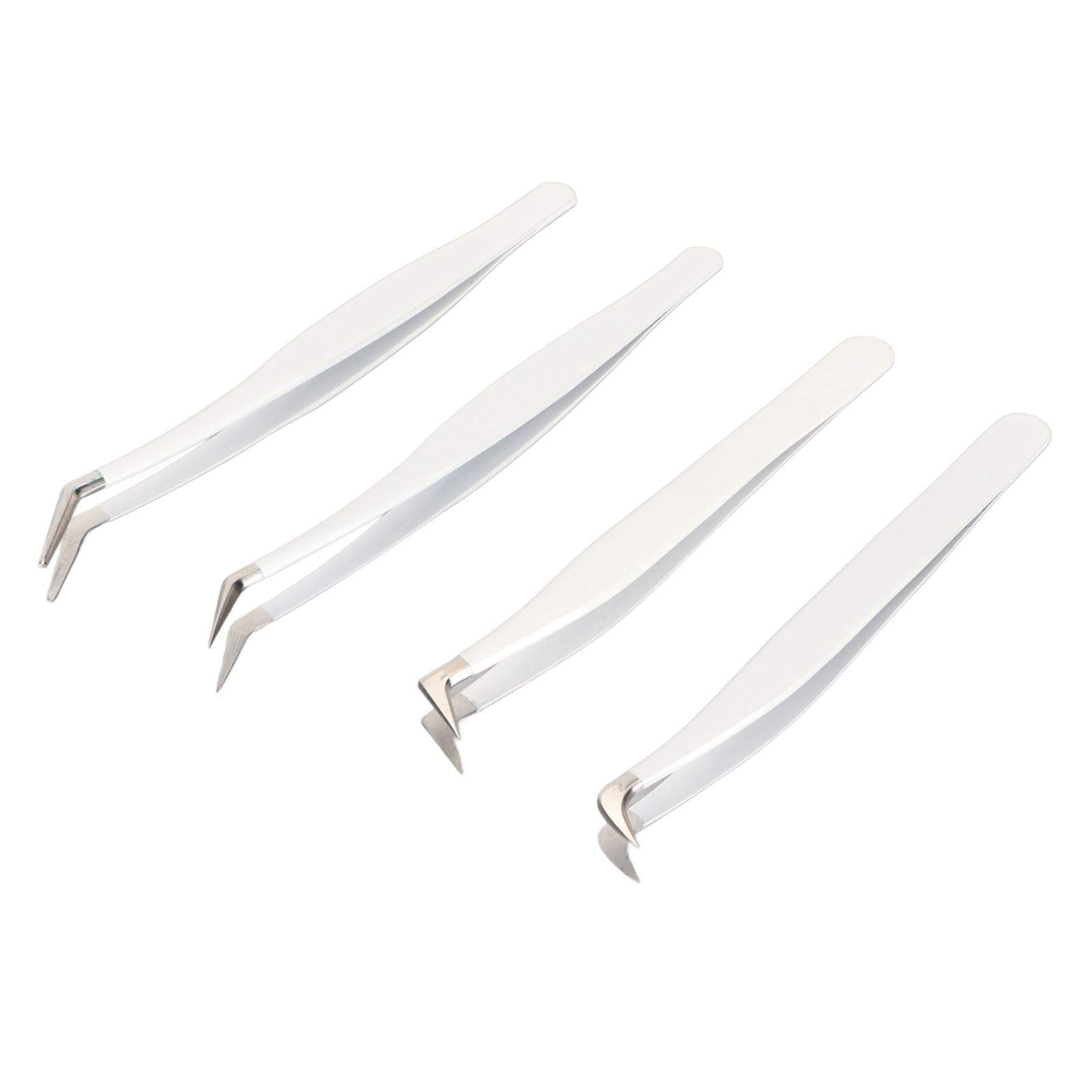 4Pcs Professional Stainless Steel Eyelash Extension Tweezers Set with Storage Box - Precision Fiber Tip Lash Tweezers for Home & Salon Use - Perfect for DIY Eyelash Extensions, False Lashes Application & Beauty Treatments