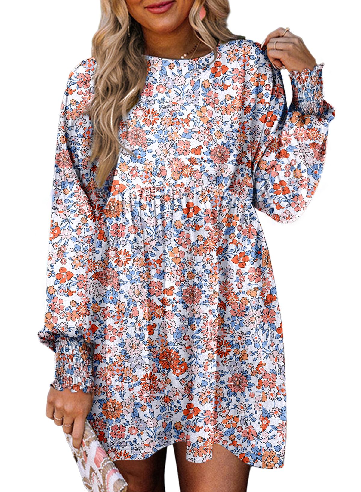 Women's Boho Floral Mini Dress Long Sleeve Babydoll Swing Shift Dress for Spring Summer 2025 | Casual Party, Date Night & Vacation Outfit