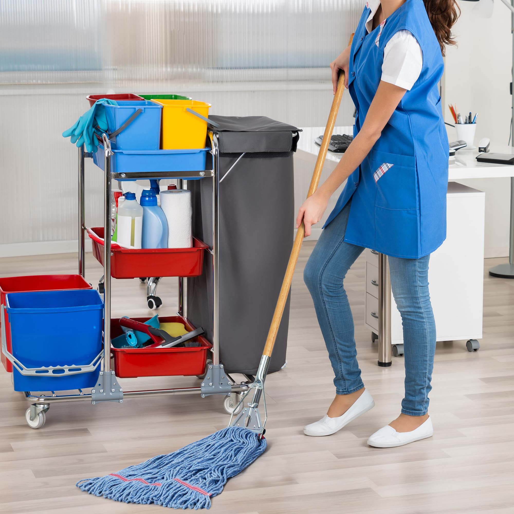 Matthew Cleaning 24oz Heavy Duty Commercial Mop Head Replacement - Industrial Blue Cotton Looped End String Refill (12-Pack) for Wet Floor Cleaning in Restaurants, Hospitals & Warehouses
