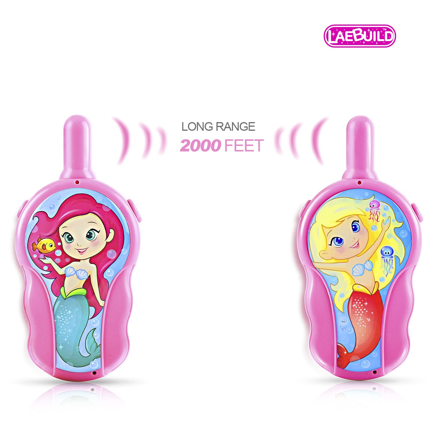 Kids Walkie Talkies - Long Range 2-Way Radios for Boys & Girls Ages 4-8 | Pink Mermaid Themed Toy for Indoor & Outdoor Play | Perfect Christmas, Birthday & Easter Gift (2 Pack) - Great for Backyard Adventures, Camping & Family Game Nights