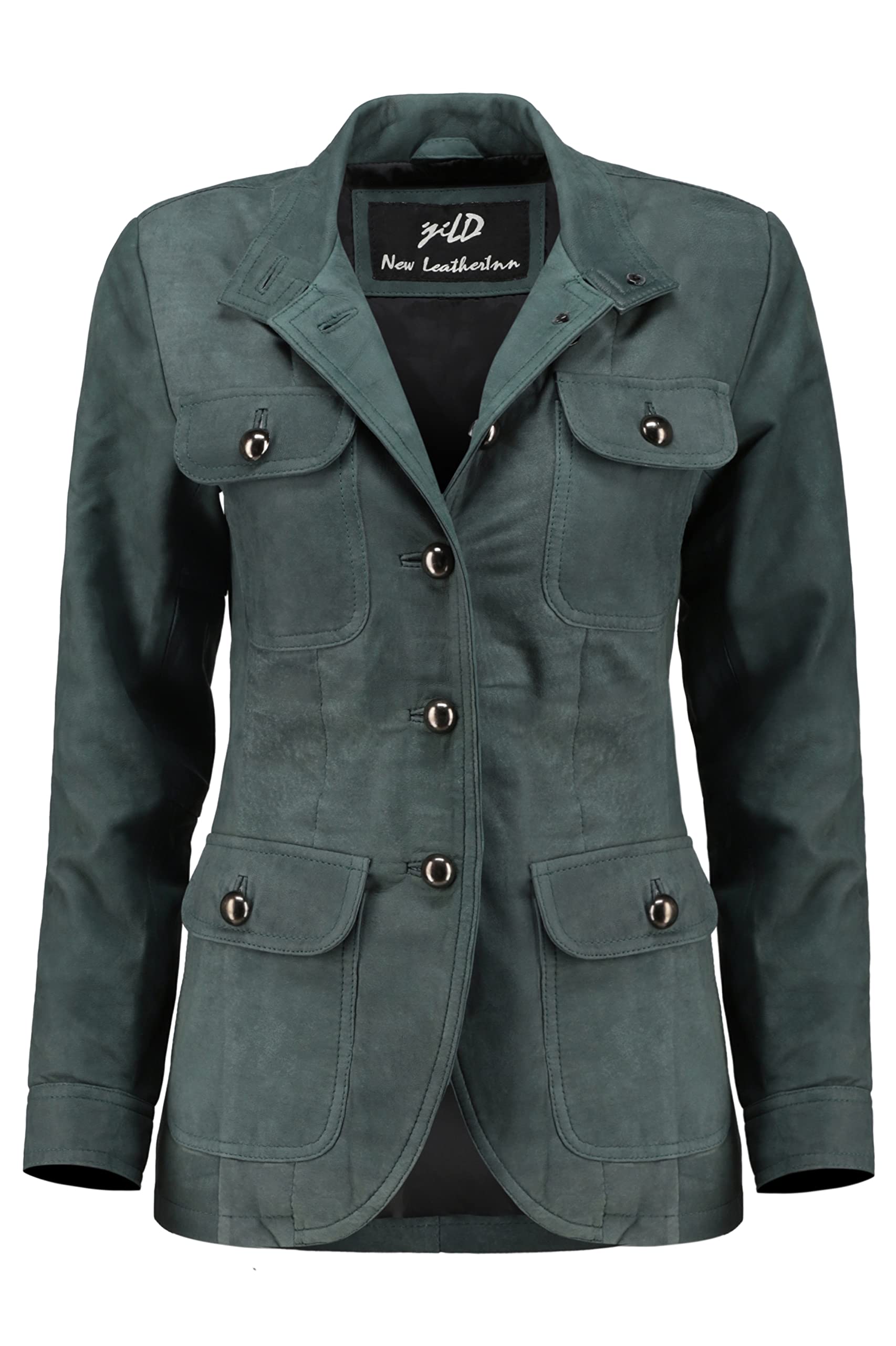 Vintage Suede Look Women's Leather Blazer Jacket with 5 Buttons, 4 Pockets & Double Back Slit - Elegant Cuff Sleeves for Office, Dinner & Special Occasions