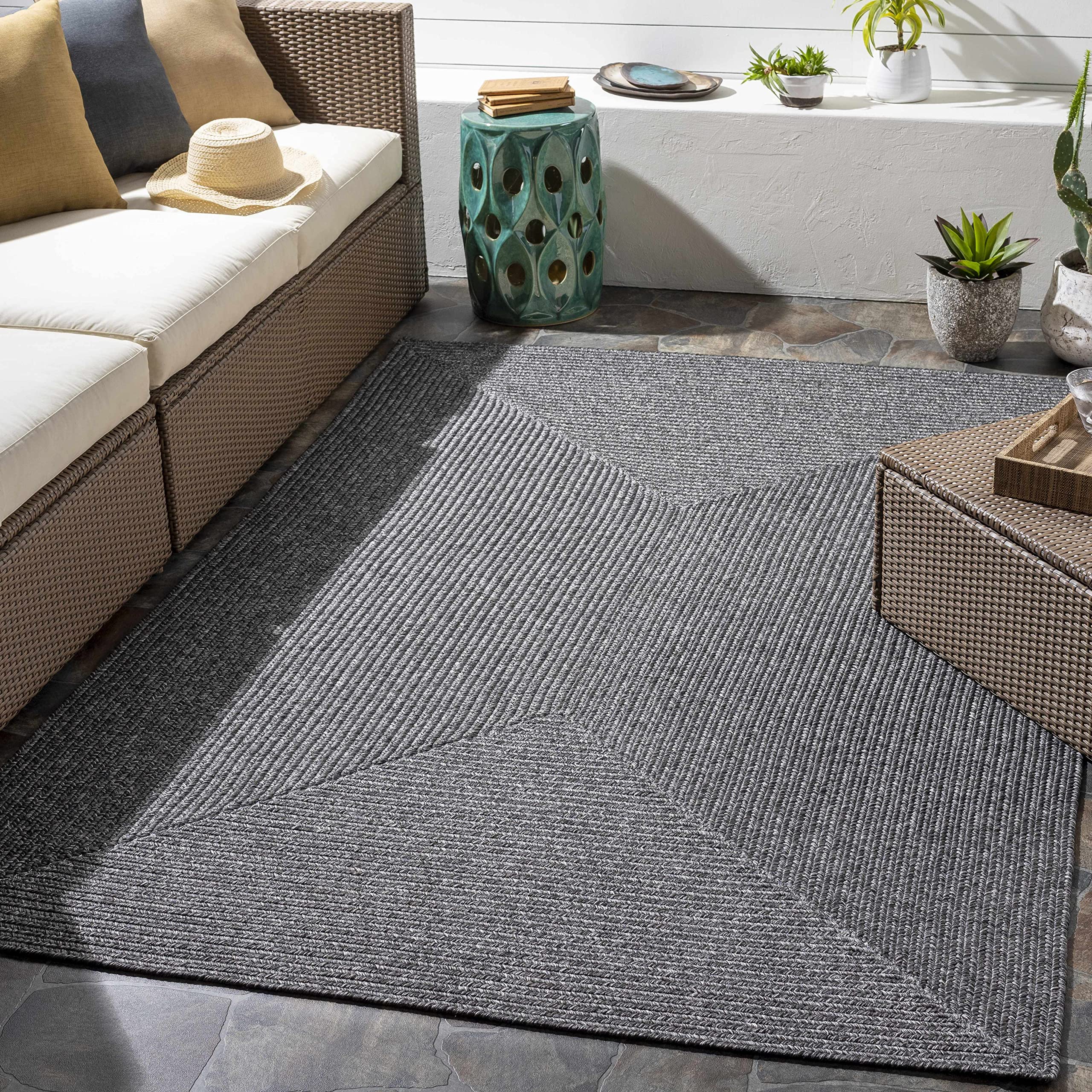 Hauteloom Moxley Soft Indoor Outdoor Area Rug - Black - 3' x 5' - Perfect for Living Room, Bedroom, Patio & Deck Decor