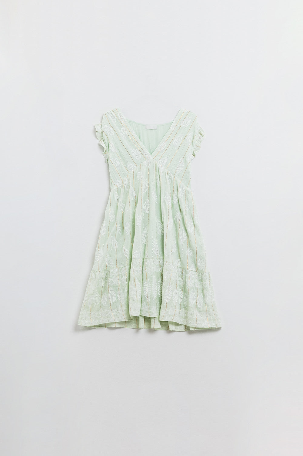 Mint Green Lace Babydoll Robe with Leaf Print and Lurex Thread - Perfect for Bridal Shower, Honeymoon, and Romantic Nights