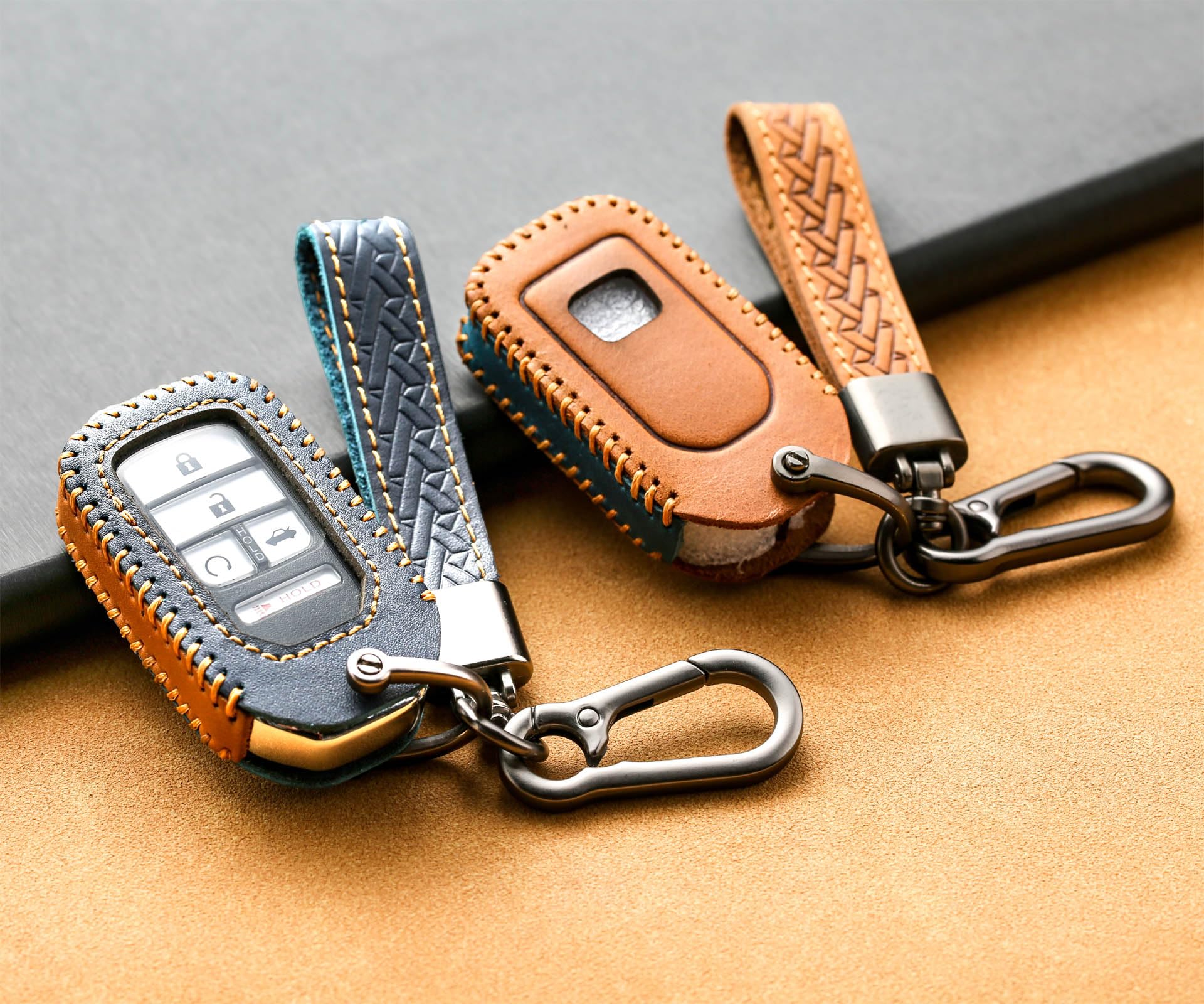 Genuine Leather Key Fob Cover for Honda Accord Civic CRV HRV Passport Pilot Odyssey Ridgeline Insight - Premium Key Case with Keychain (Brown) | Car Accessories for Protection & Style
