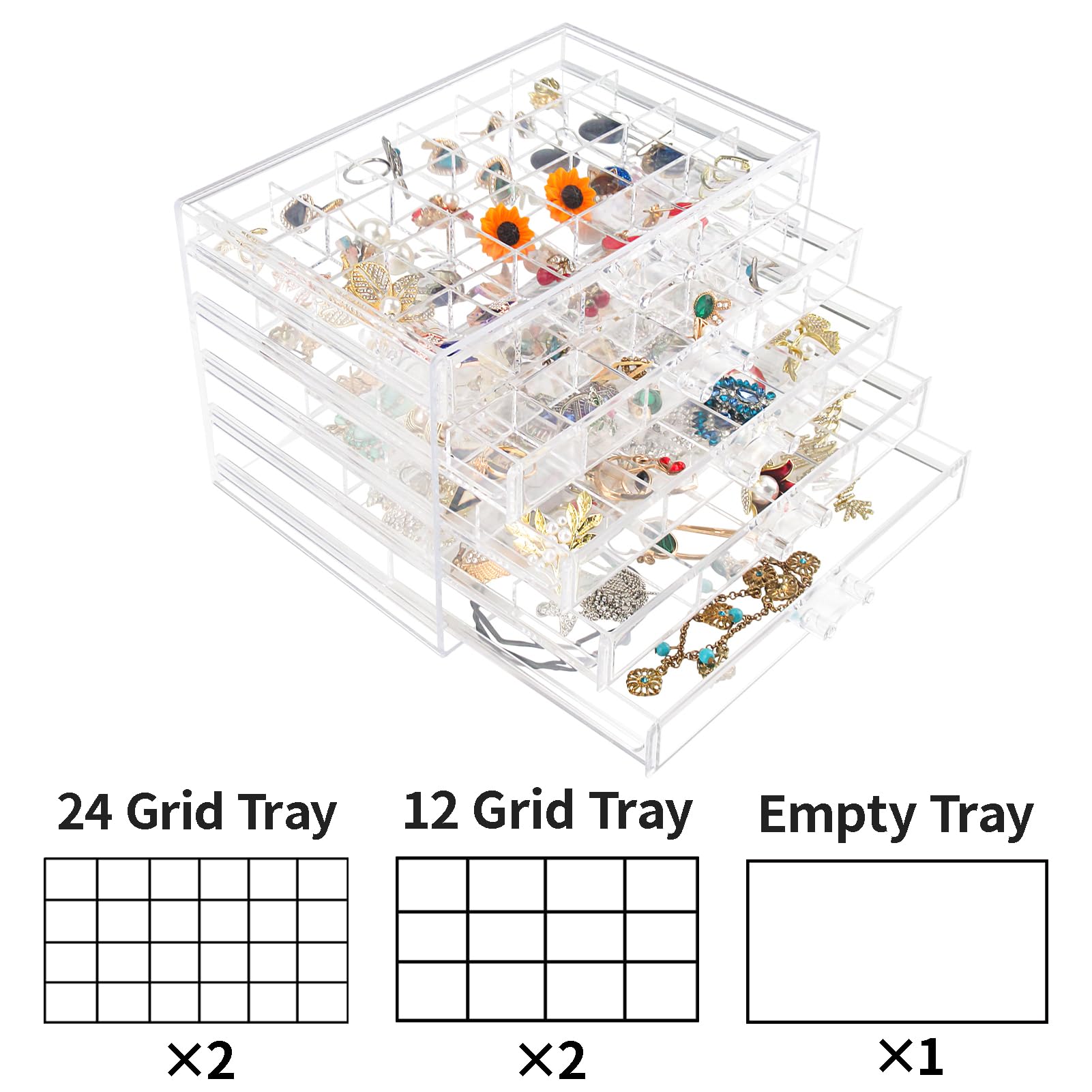 5-Drawer Acrylic Jewelry Organizer Box - Clear Jewelry Storage Case for Women, Girls & Men - Perfect for Necklaces, Rings, Earrings & Bracelets Organization at Home or Travel