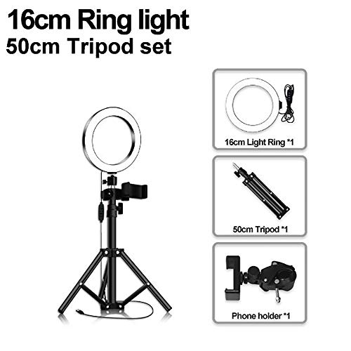 BRIODY 16cm LED Ring Light 5600K Dimmable with Tripod for Selfie Photography