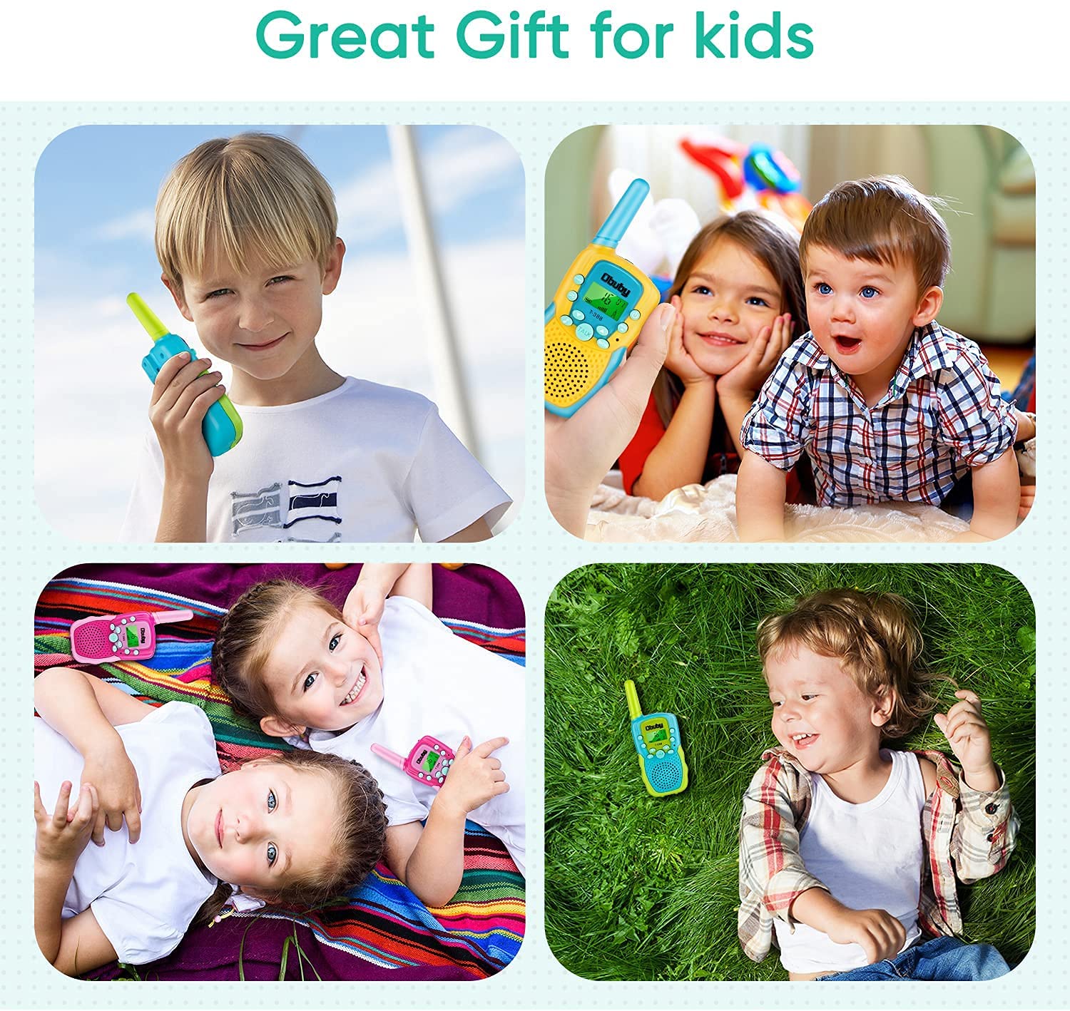 Obuby Kids Walkie Talkies for Boys & Girls Ages 3-12 - 22 Channel 2 Way Radios with LCD Backlit Flashlight, 3KM Range - Perfect Outdoor Toys for Camping, Hiking, Backyard Adventures & Family Road Trips