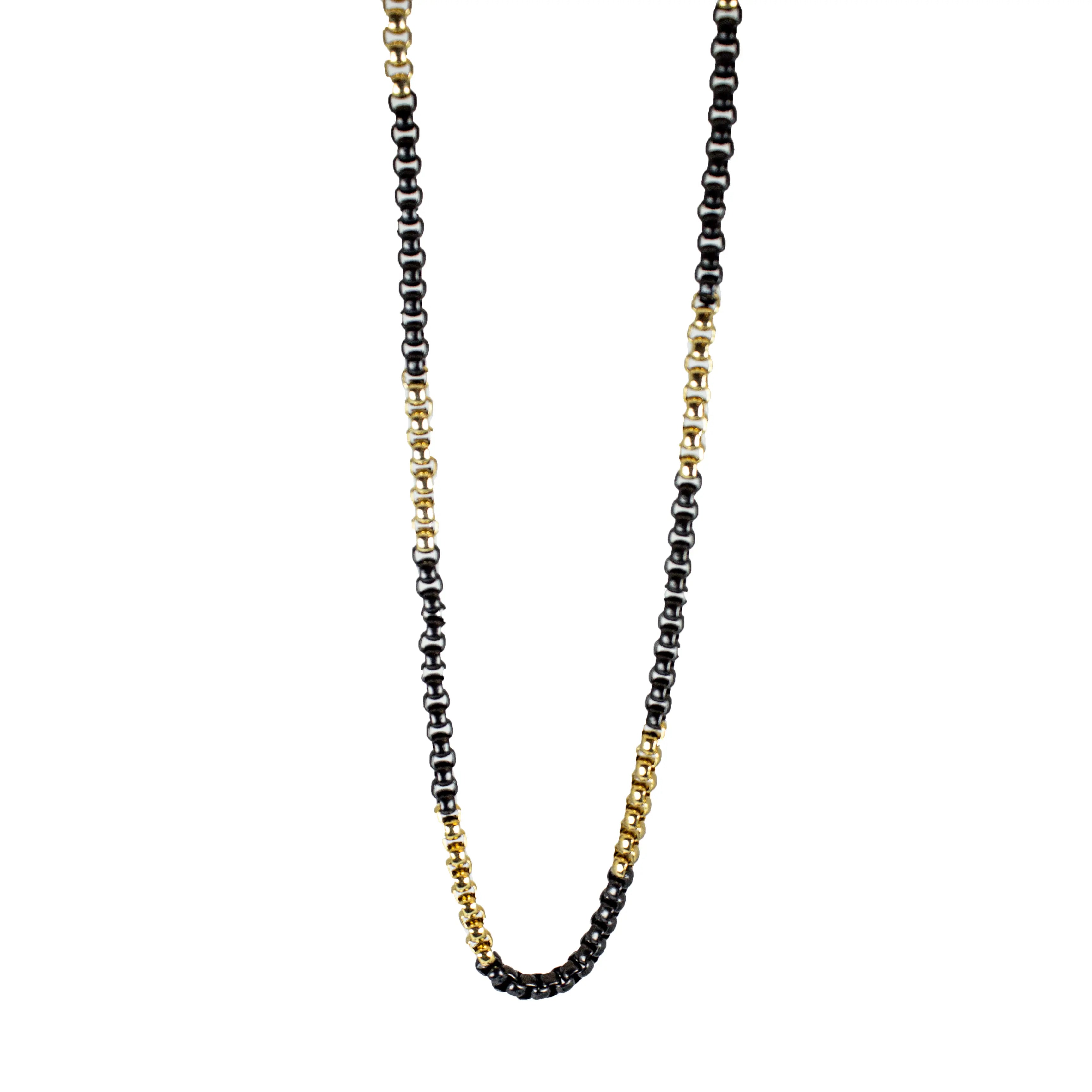 BOL Men's Two Tone Gold & Black Stainless Steel Chain Necklace for Casual & Formal Wear - Durable Fashion Jewelry Gift for Him