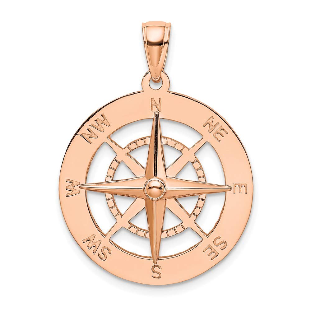 14K Rose Gold Nautical Compass Pendant Necklace with White Needle - Perfect for Travel Lovers & Outdoor Adventures