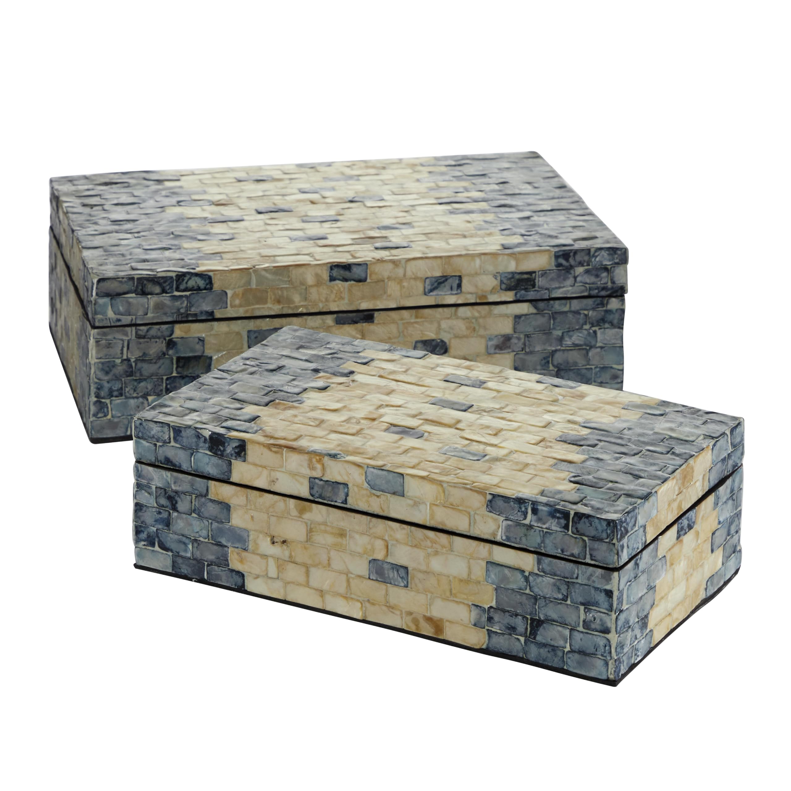 Deco 79 Mother of Pearl Shell Handmade Storage Box Set of 2 - Home Decor & Jewelry Organizer