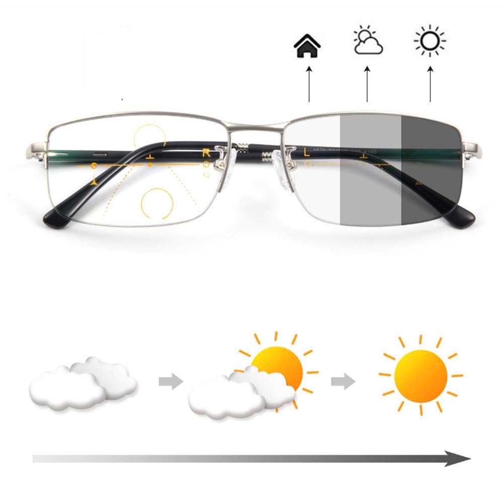 Blue Light Blocking Glasses for Men & Women - Photochromic Anti-UV Gaming Glasses with Retro Rectangle Frame (Silver, +2.5) - Reduce Eye Strain for Computer Work, Gaming & Digital Screen Use