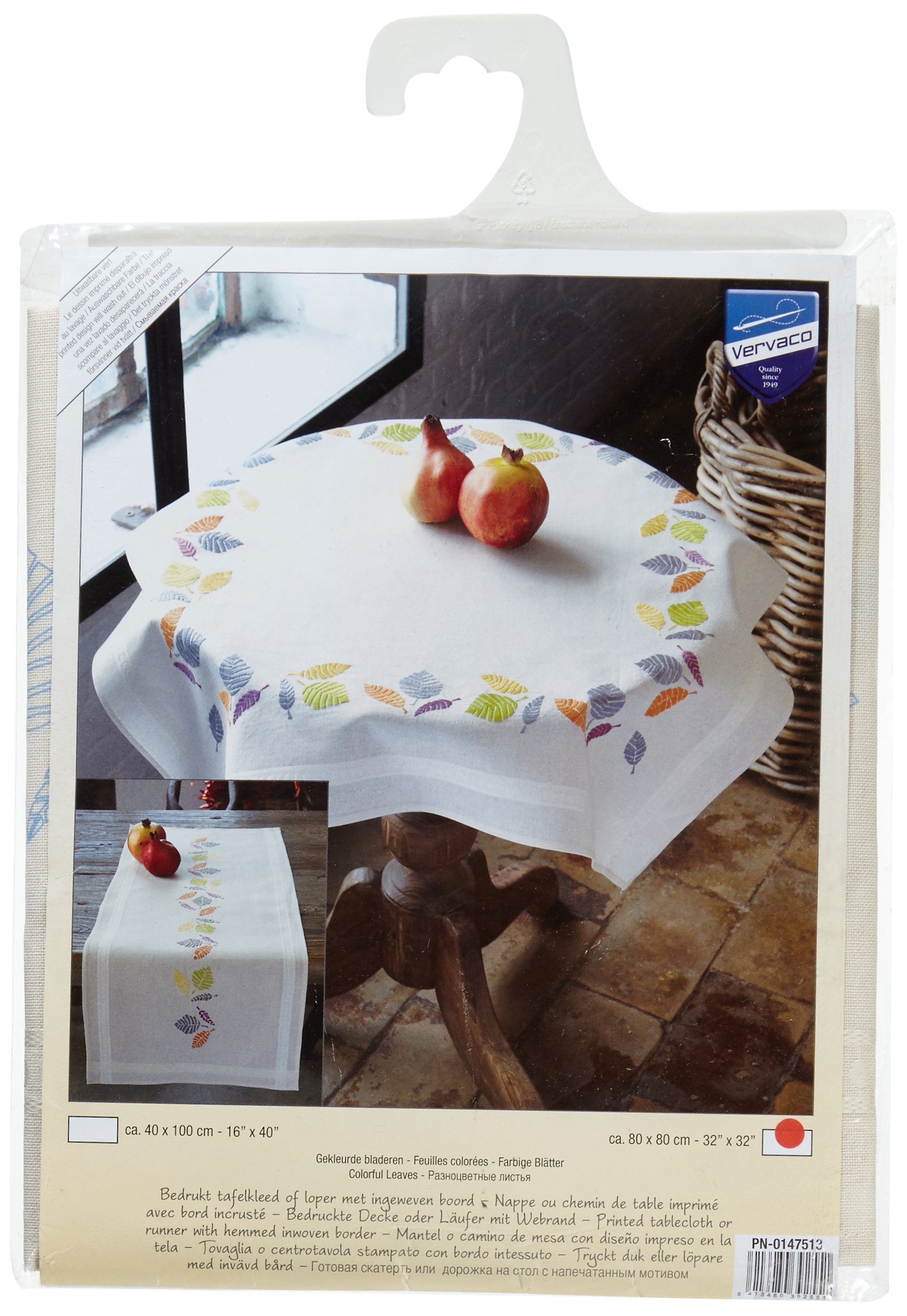 Vervaco Cross Stitch Tablecloth Kit - Colorful Leaves Design 32x32 Inch DIY Embroidery Kit for Home Decor | Perfect for Dining Table, Kitchen, and Gift Giving