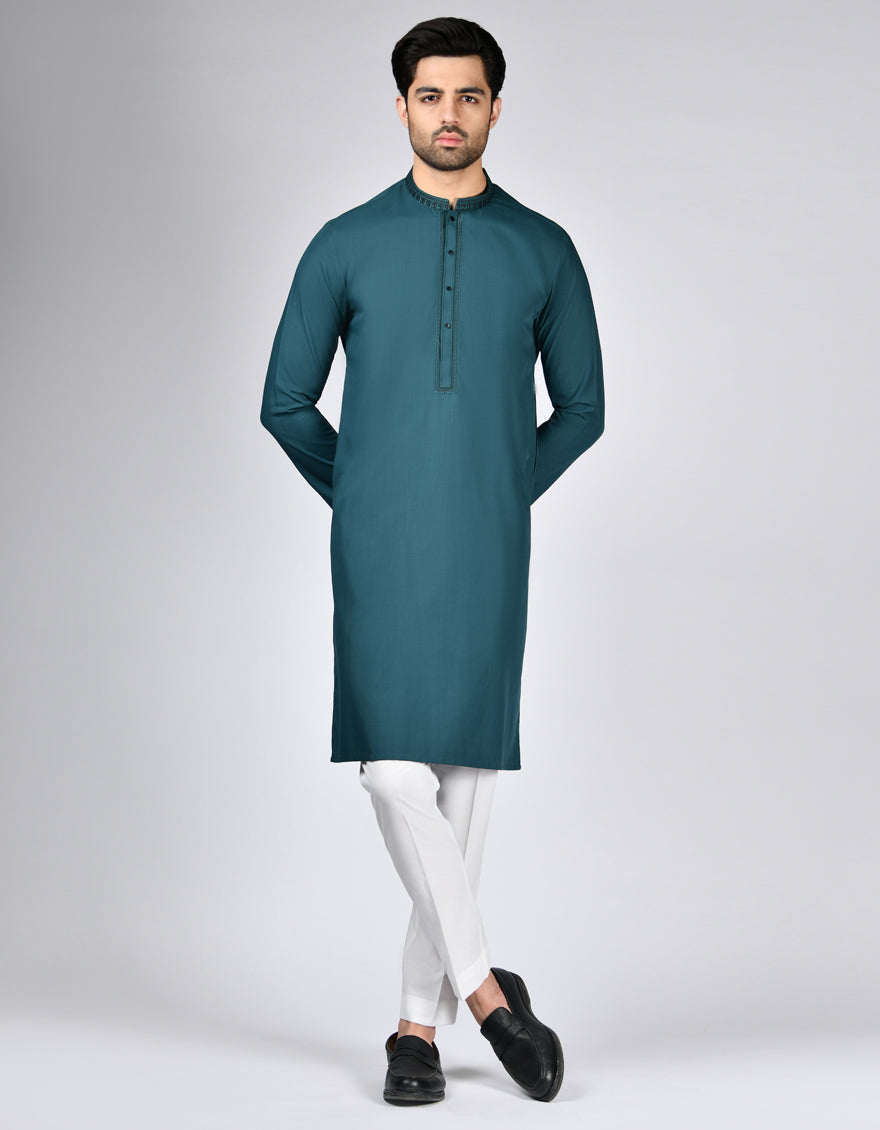 Stylish Blended Green Kurta by J. Junaid Jamshed - Perfect for Casual Wear, Festivals & Special Occasions