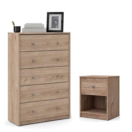 Home Square 2-Piece Chest and Nightstand Bedroom Set in Jackson Hickory - Perfect for Master Bedroom, Guest Room & Apartment Furniture